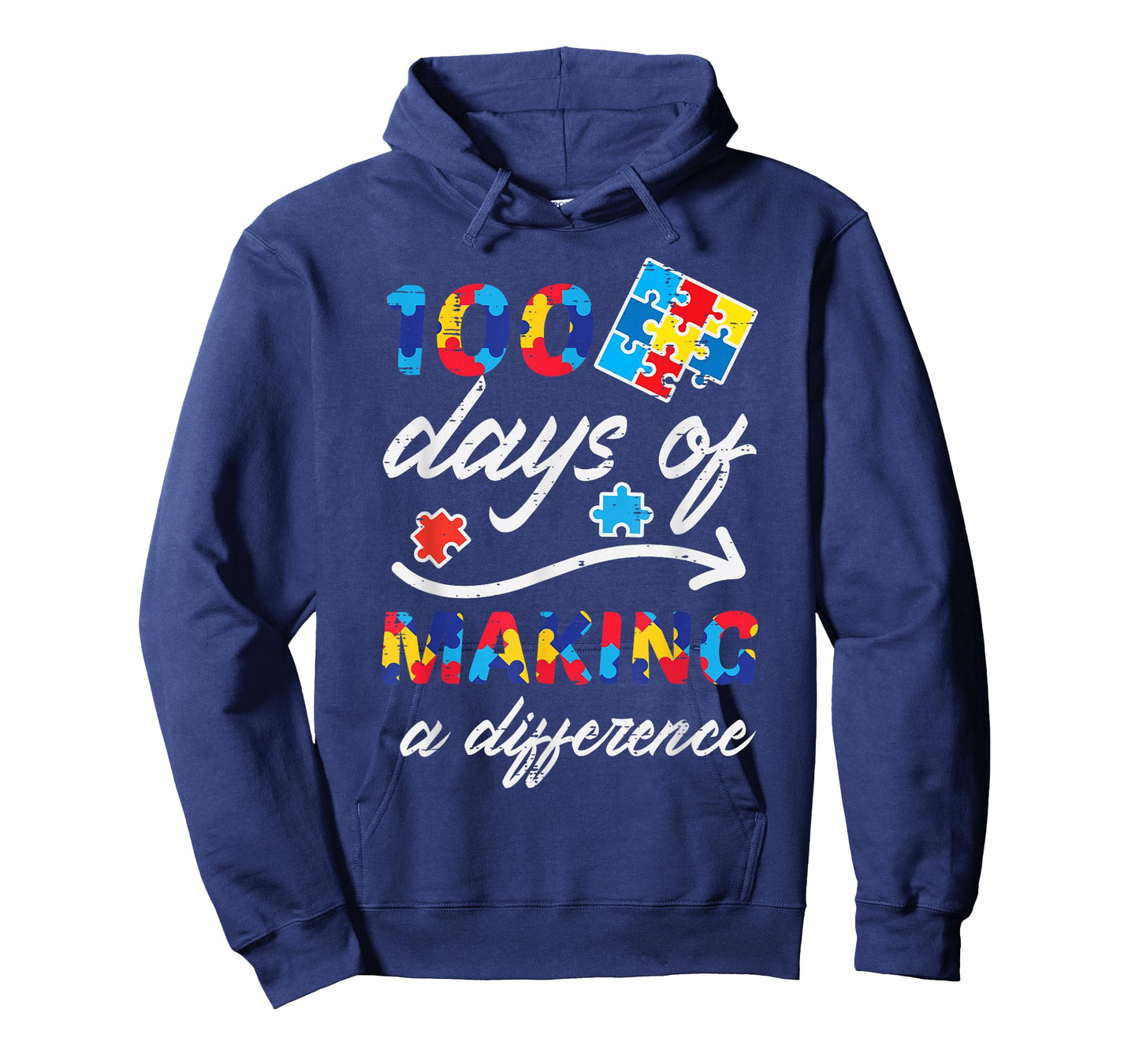 100 Days Making Difference Autism Puzzle 100th Day Teacher T-Shirt