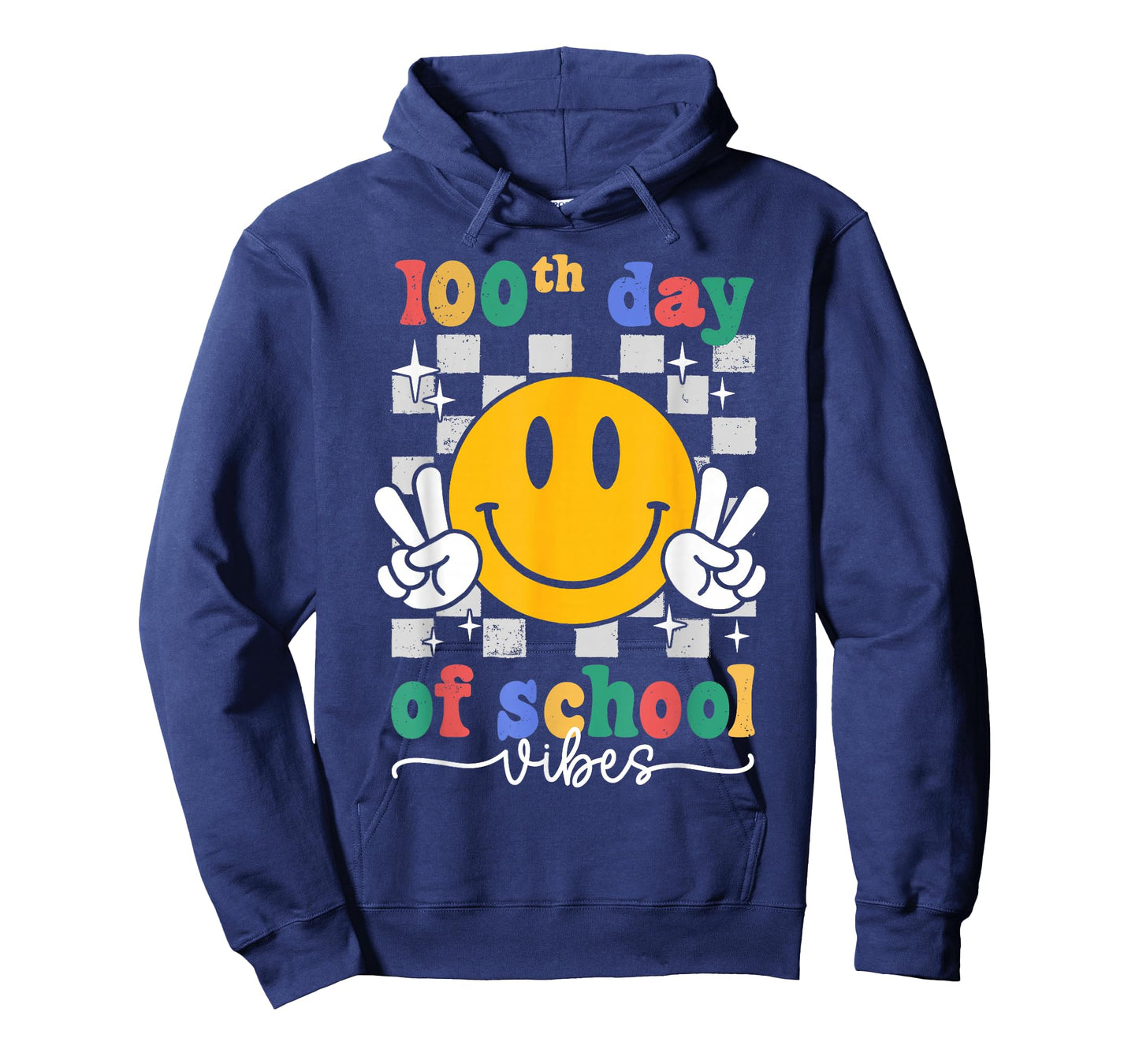 100th Day of School Vibes Checkered Smile Face 100 Days Kids T-Shirt