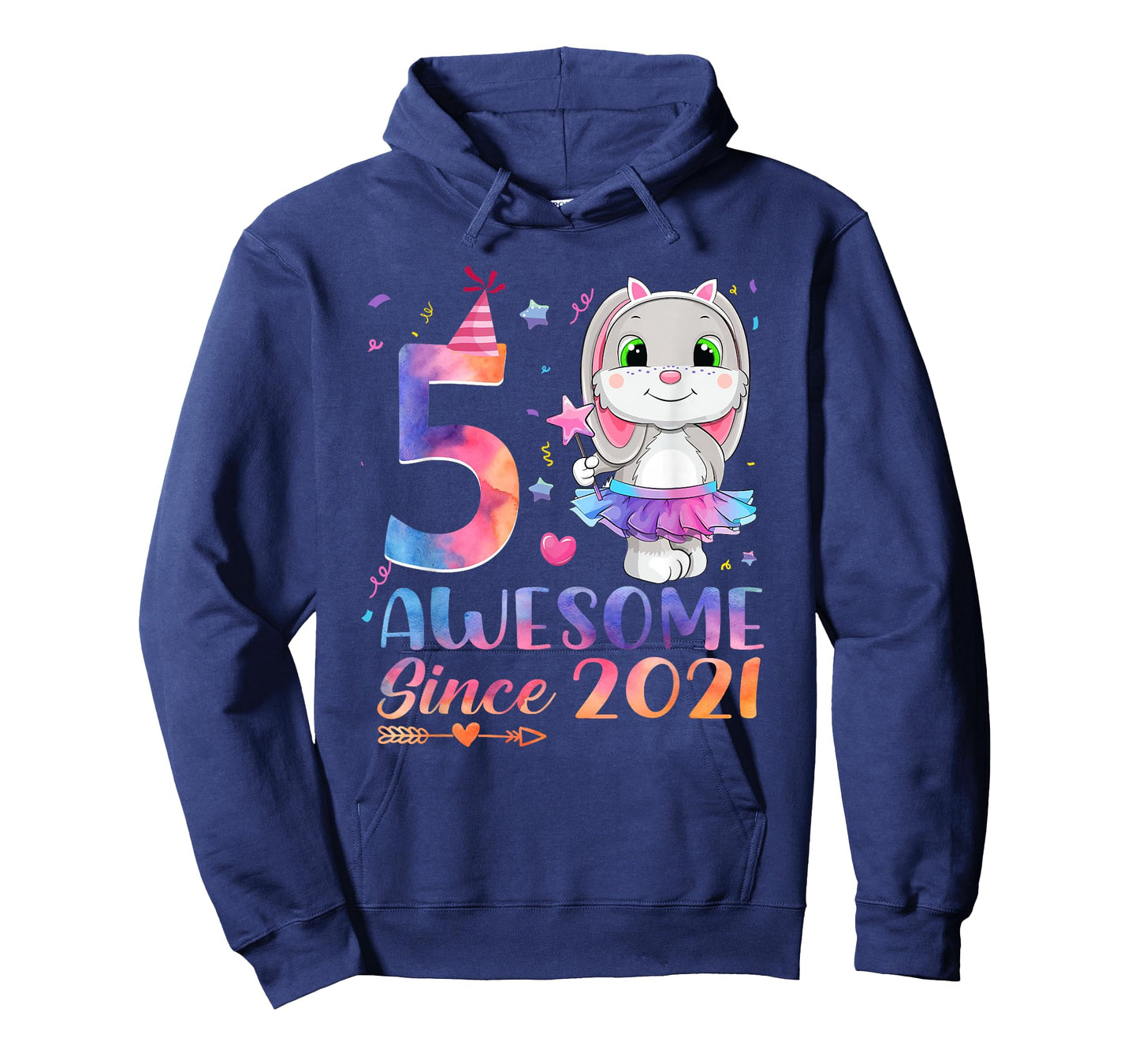 5 Year Old Awesome Since 2021 5th Birthday Girl Rabbit T-Shirt