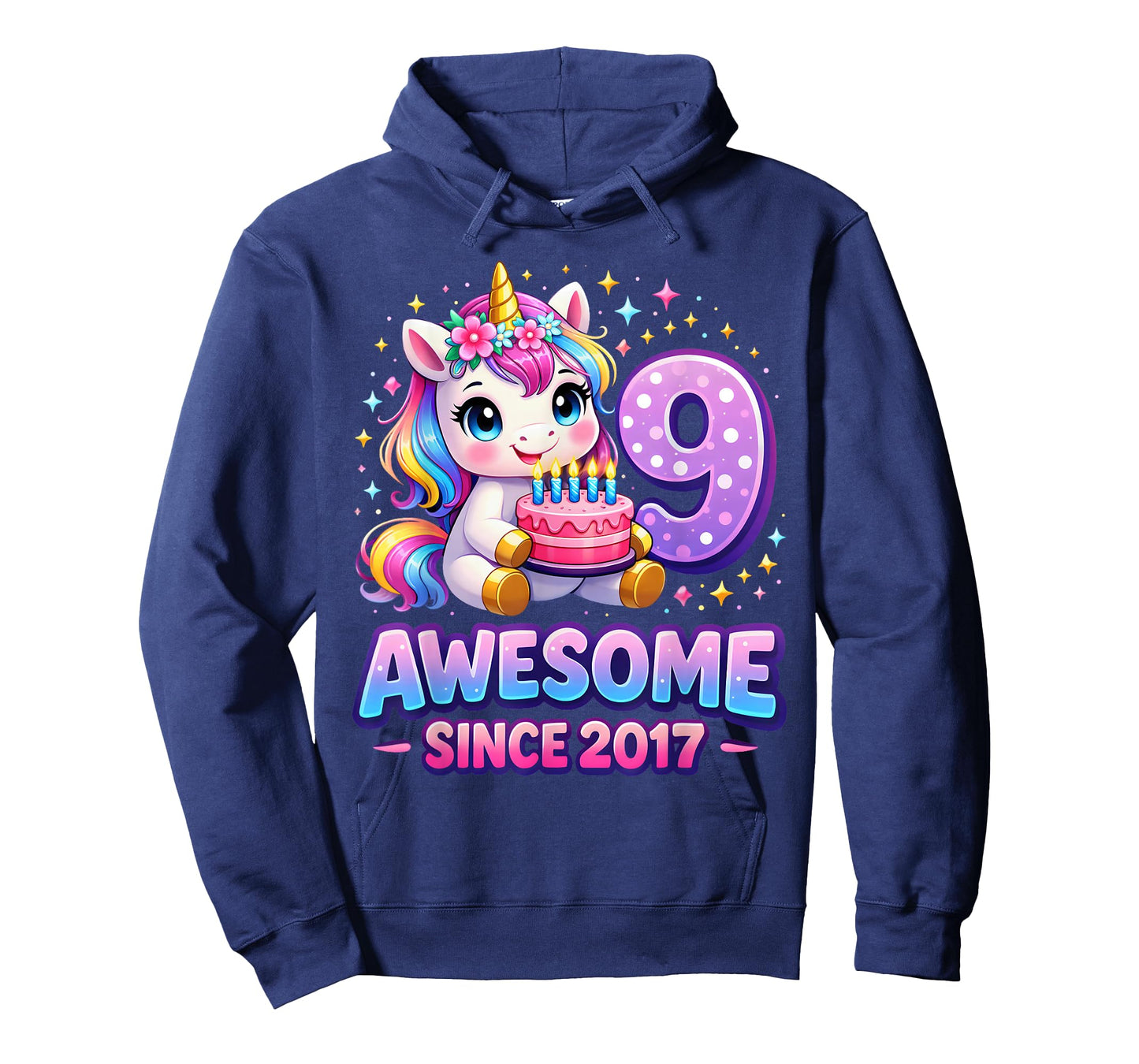 9 Year Old Girl Awesome Since 2017 Unicorn 9th Birthday Girl T-Shirt