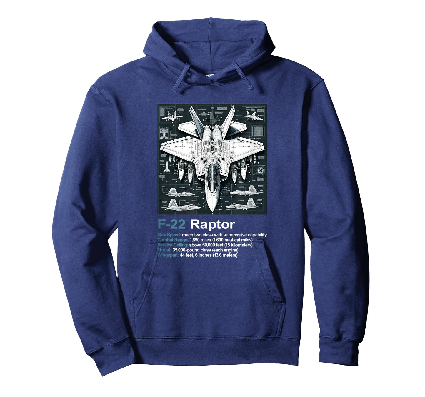 F-22 Blueprint Technical Schematic - Aviation Art Graphic T-Shirt