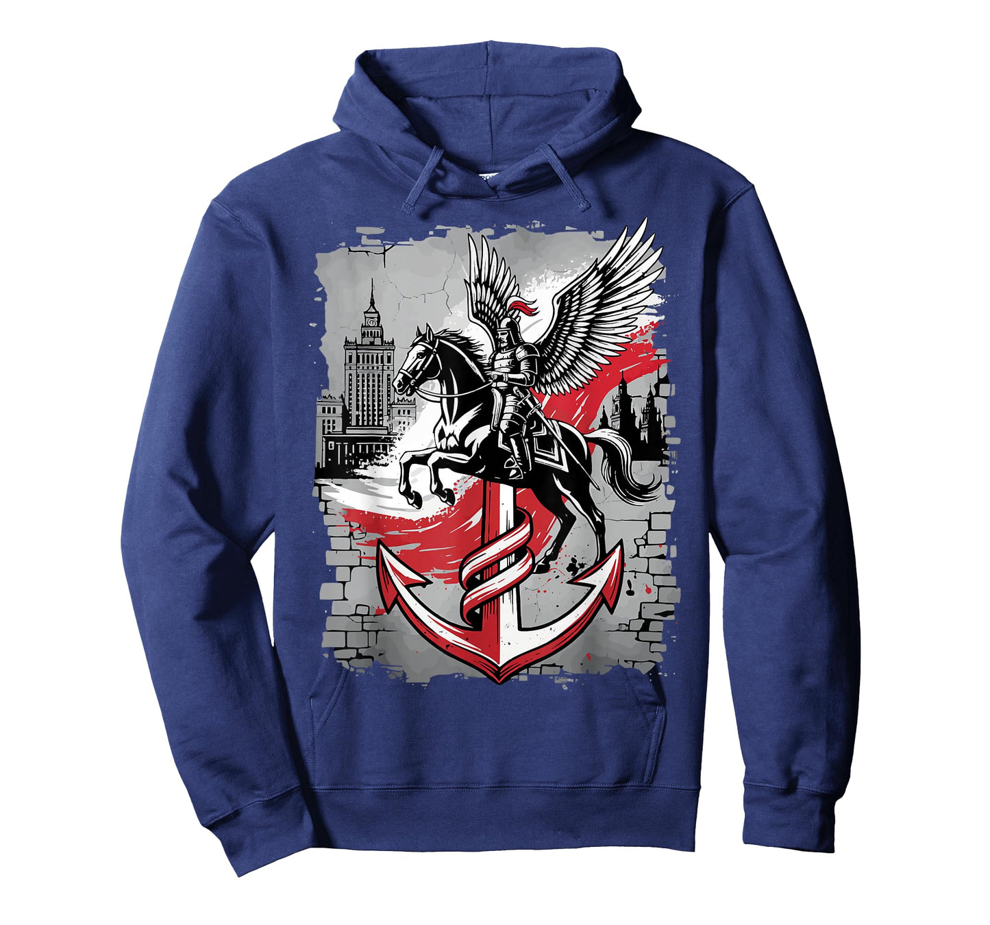 Winged Hussar Polish Anchor PW Symbol Warsaw Skyline Art T-Shirt