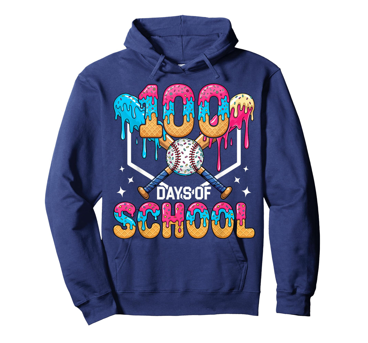 100 Days of School Baseball Boys Ice Cream Drip 100th Day T-Shirt