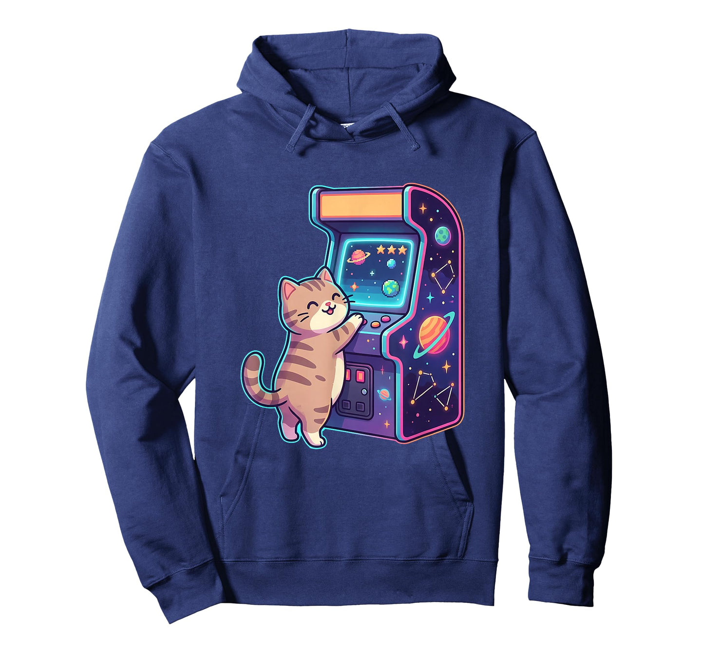 Cute Cat Playing Space Arcade Illustration Funny Cat Gaming T-Shirt