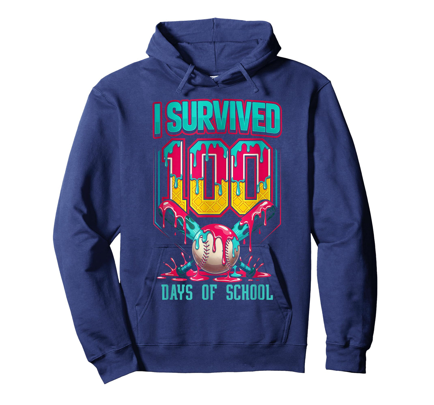 100 Days of School Baseball Ice Cream Drip Student Kids Boys T-Shirt