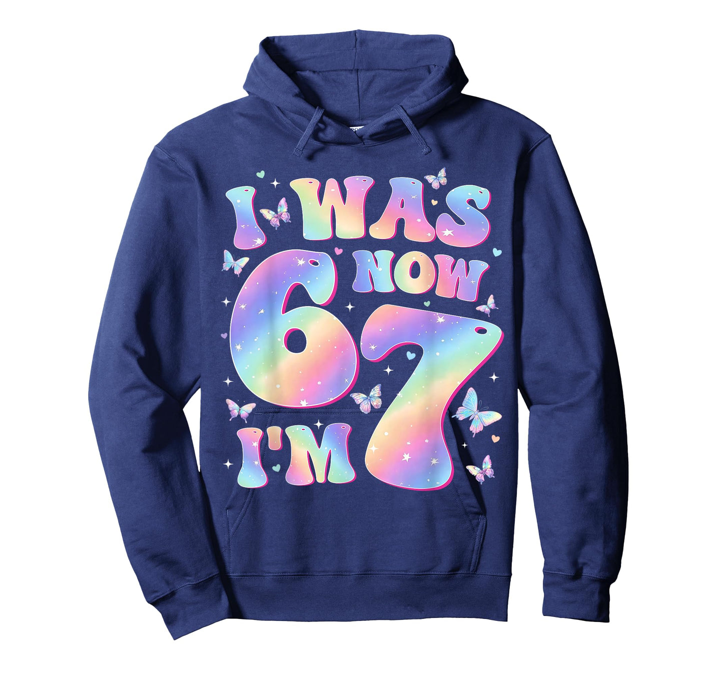 Kids 7th Birthday Girl Butterfly I was 6 Now I'm 7 Year Old T-Shirt