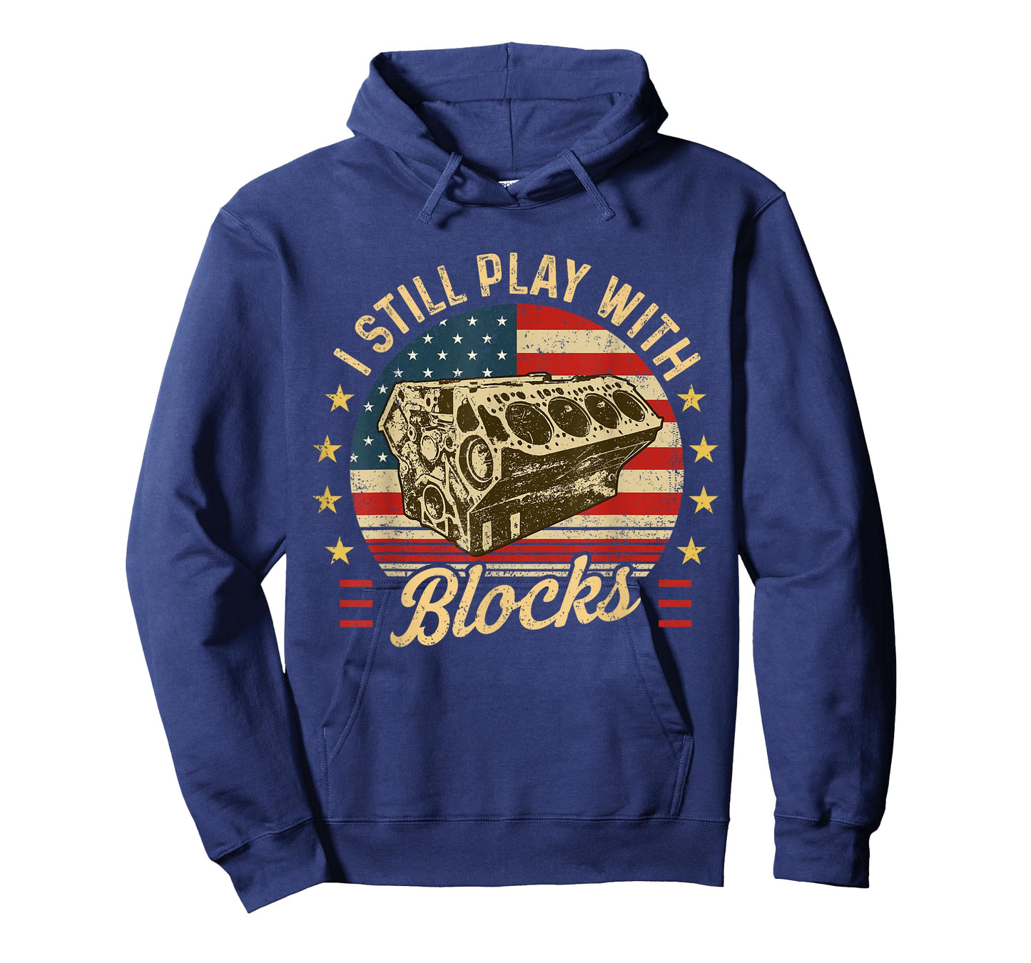 I Still Play with Blocks Retro Patriotic Car Engine Mechanic T-Shirt