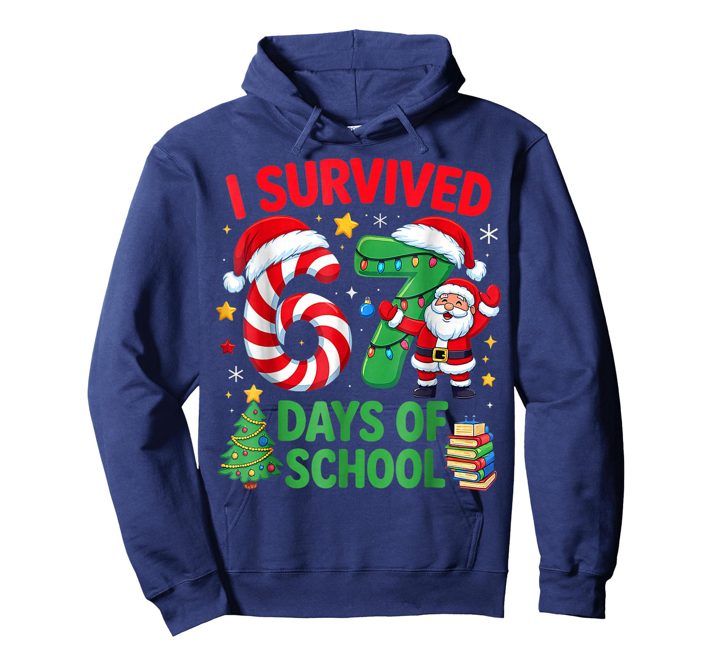 I Survived 67 Days of School Christmas Candy Cane Six Seven T-Shirt