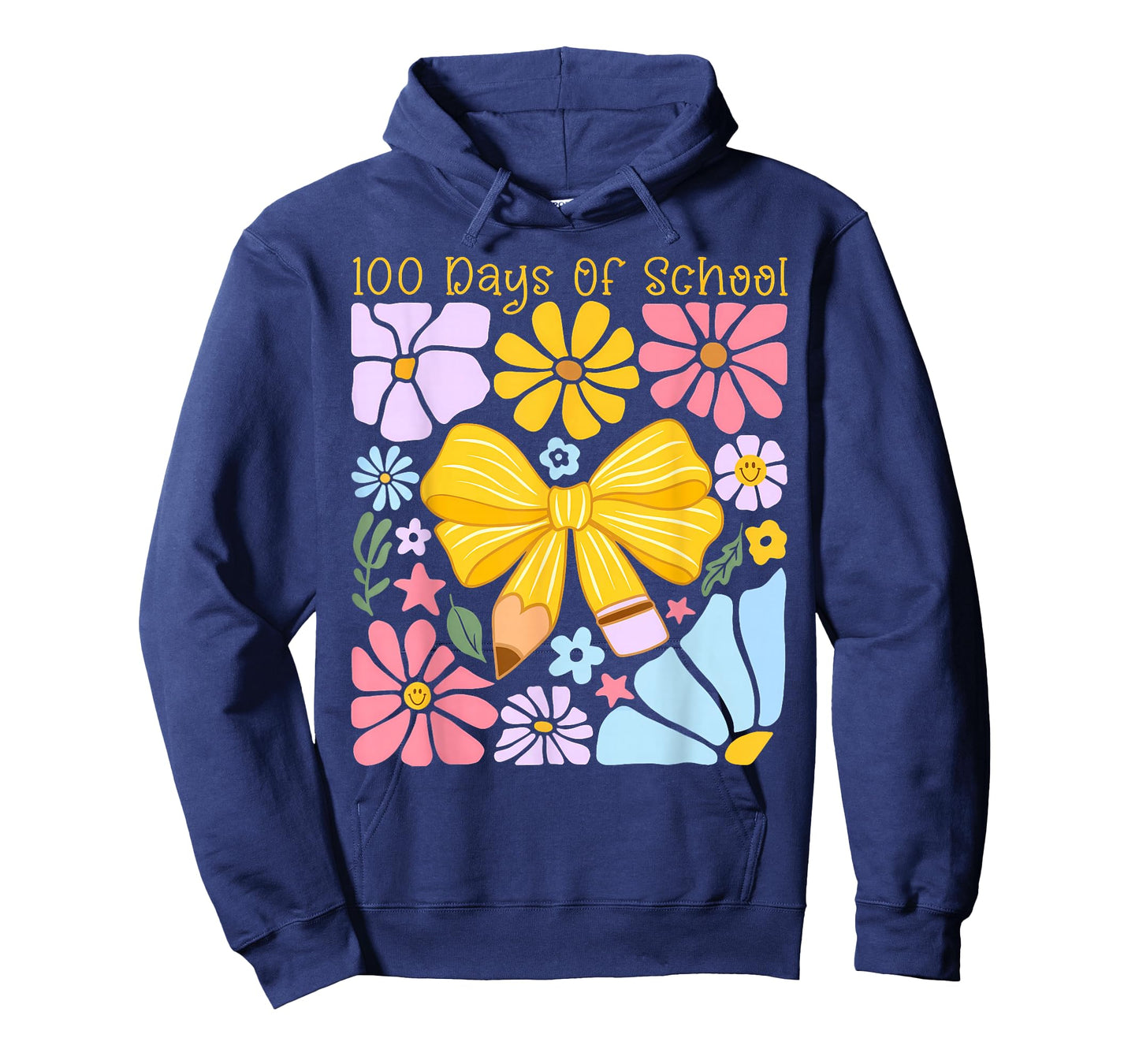 100 Days of School Pencil Bow Flowers Milestone Kid Teacher T-Shirt