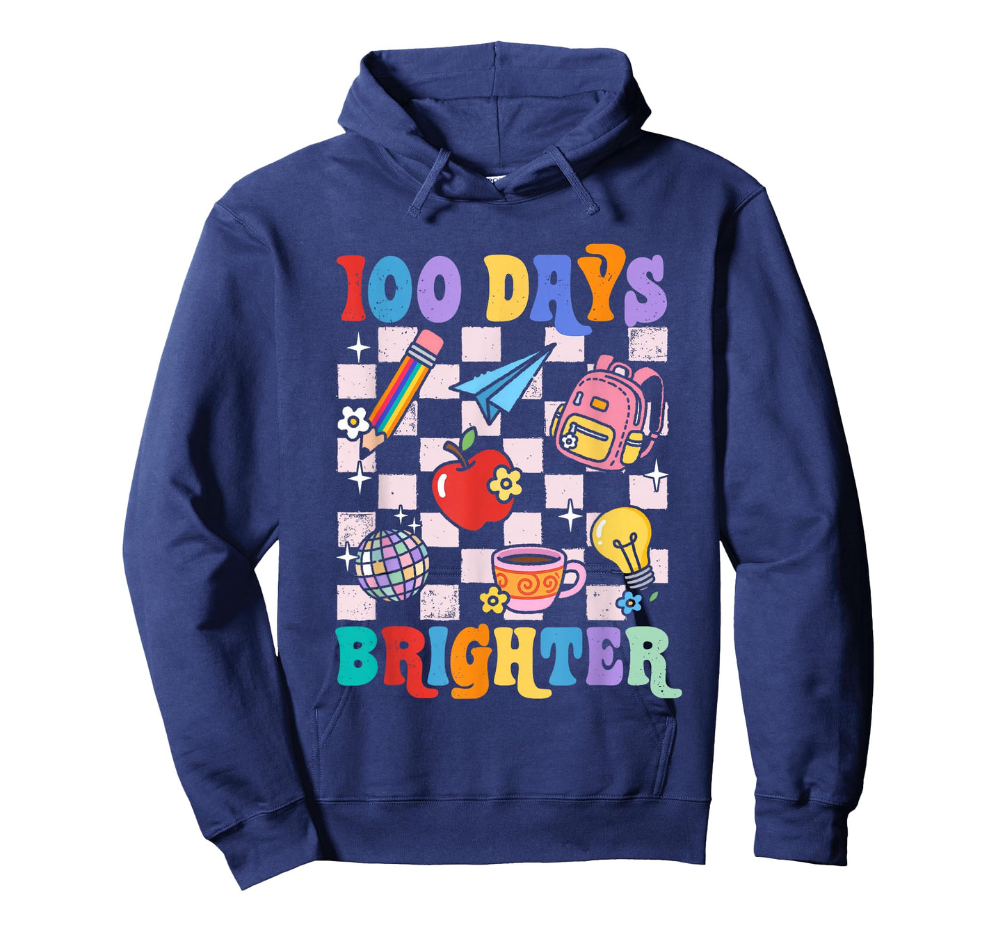 100 Days Brighter Checkered 100th Day of School Teacher Girl T-Shirt