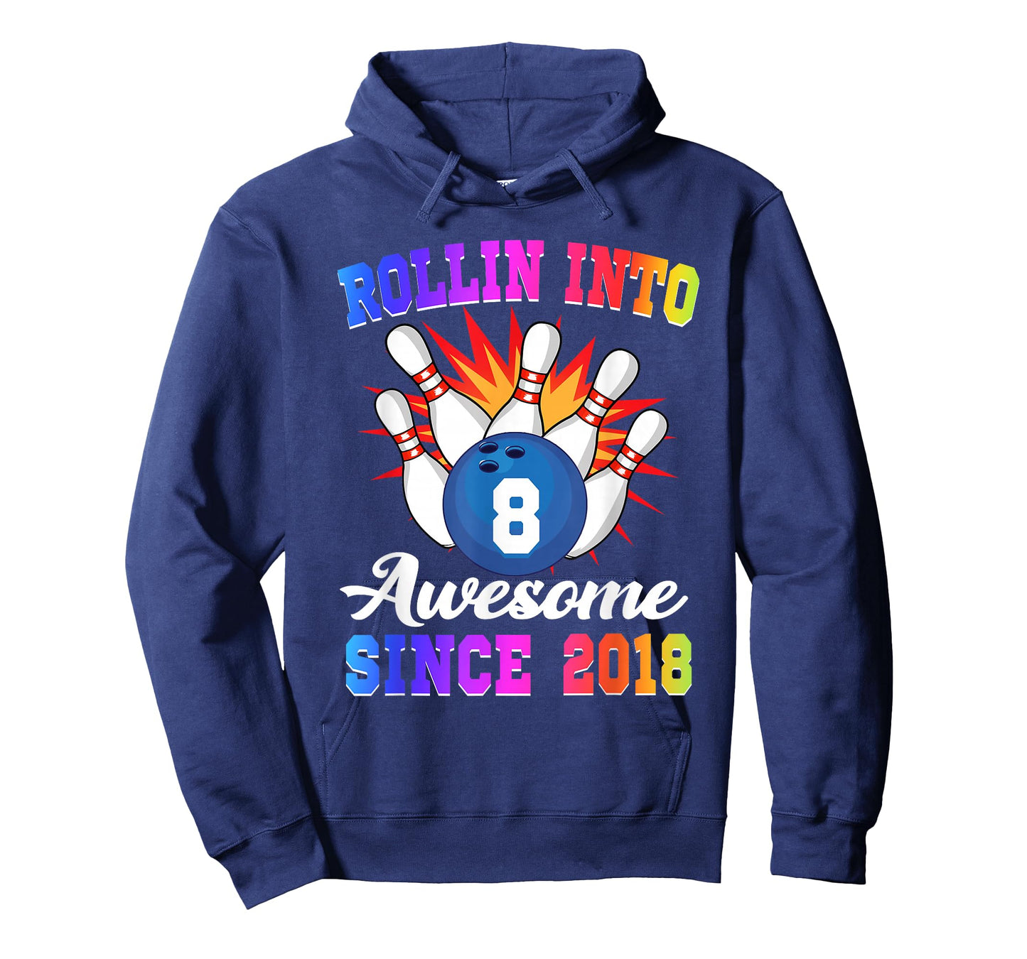 Rollin into 8 Awesome Since 2018 Bowling Girl 8th Birthday T-Shirt