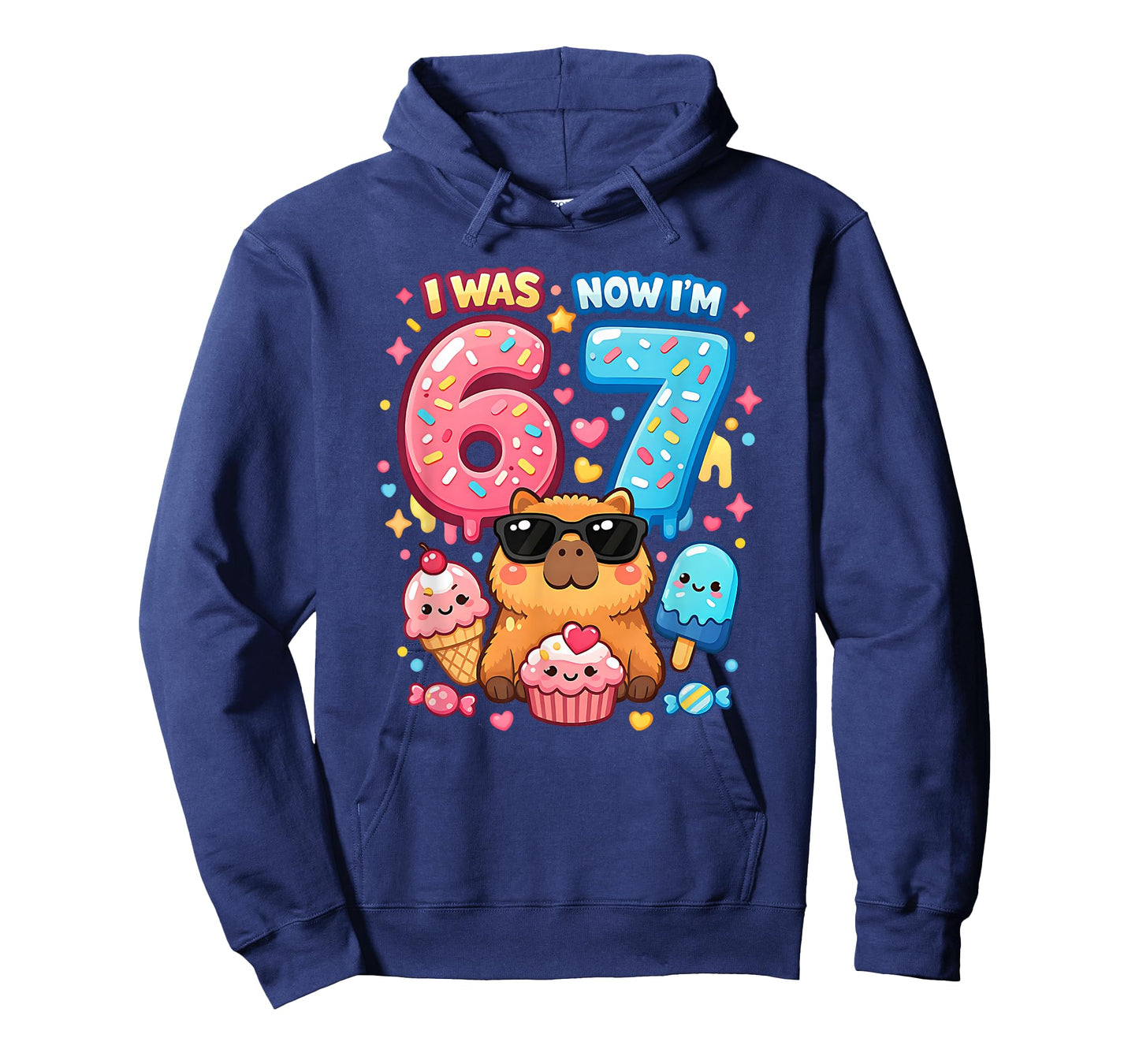I was 6 Now I'm 7 Birthday 67 Meme Capybara Ice Cream Kawaii T-Shirt