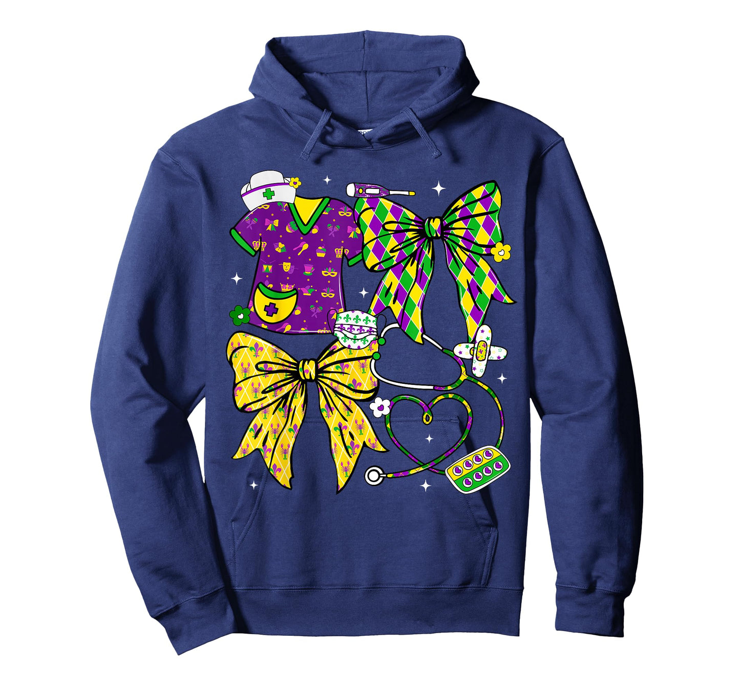 Nurse Mardi Gras Stethoscope Coquette Bow Nicu Girl Women T-Shirt