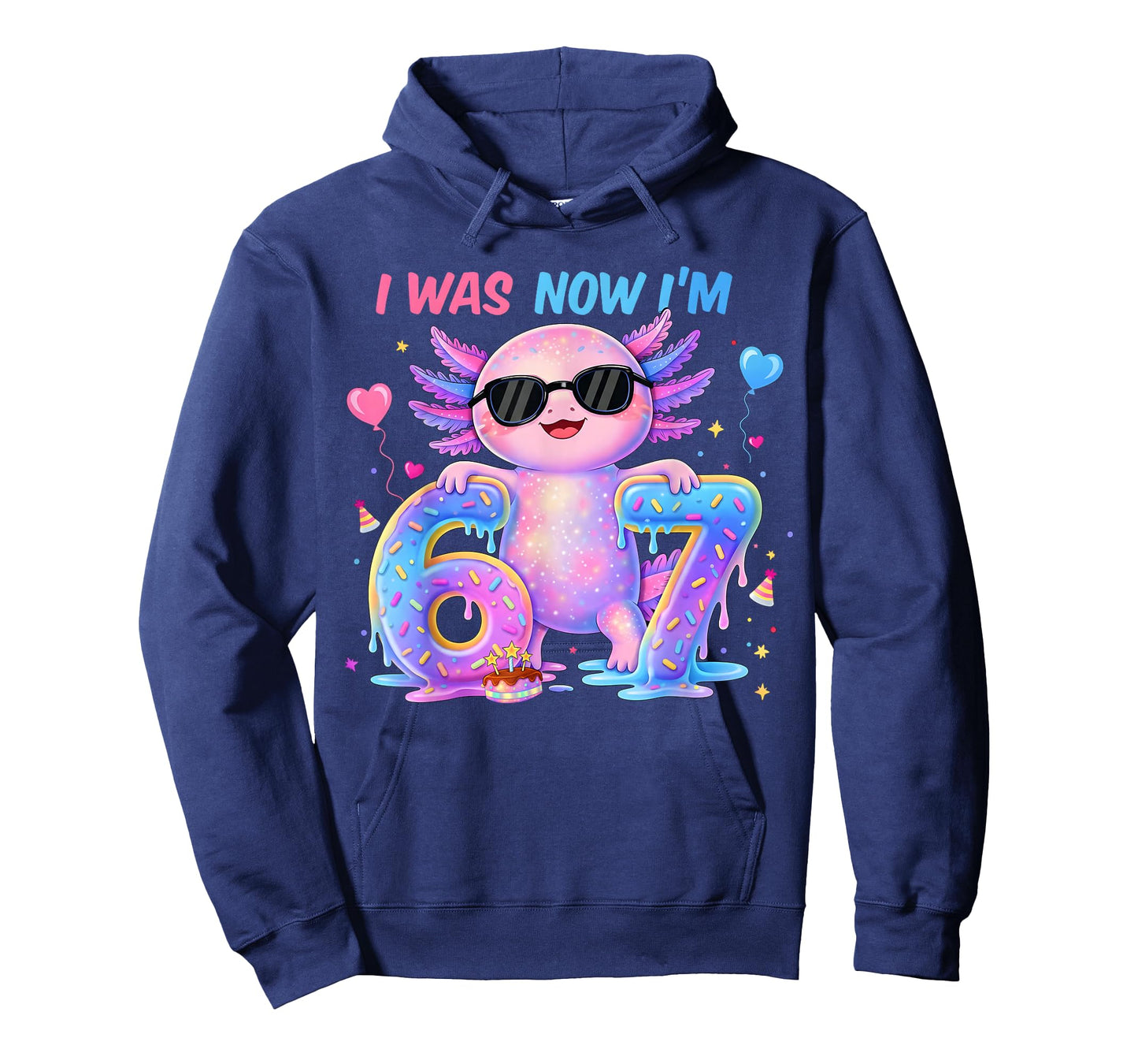 I was Six Now I'm Seven Axolotl 67 Meme 7th Birthday Girl T-Shirt