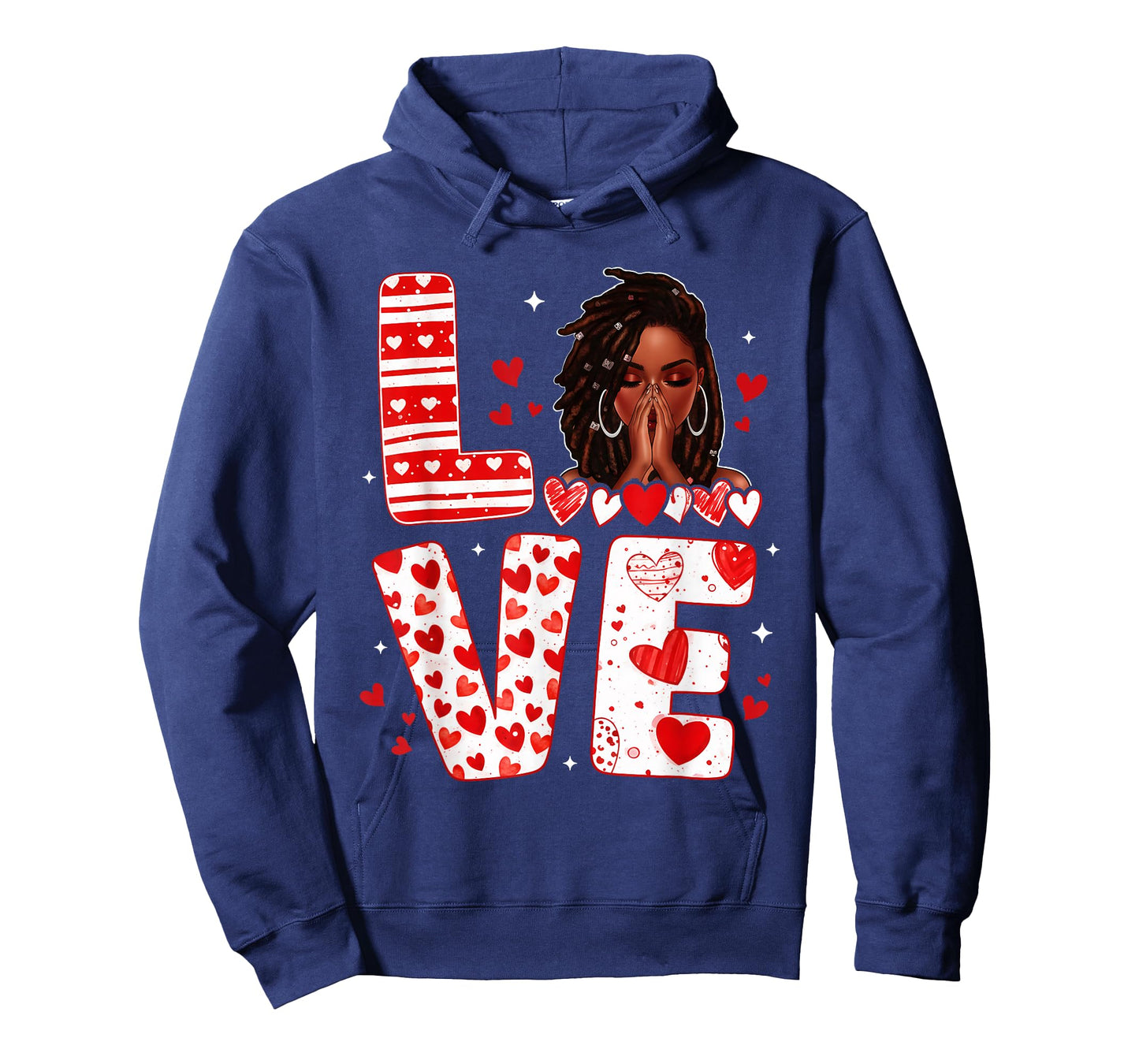 Love Afro Woman Praying Valentine Heart Black Women Girls T-Shirt