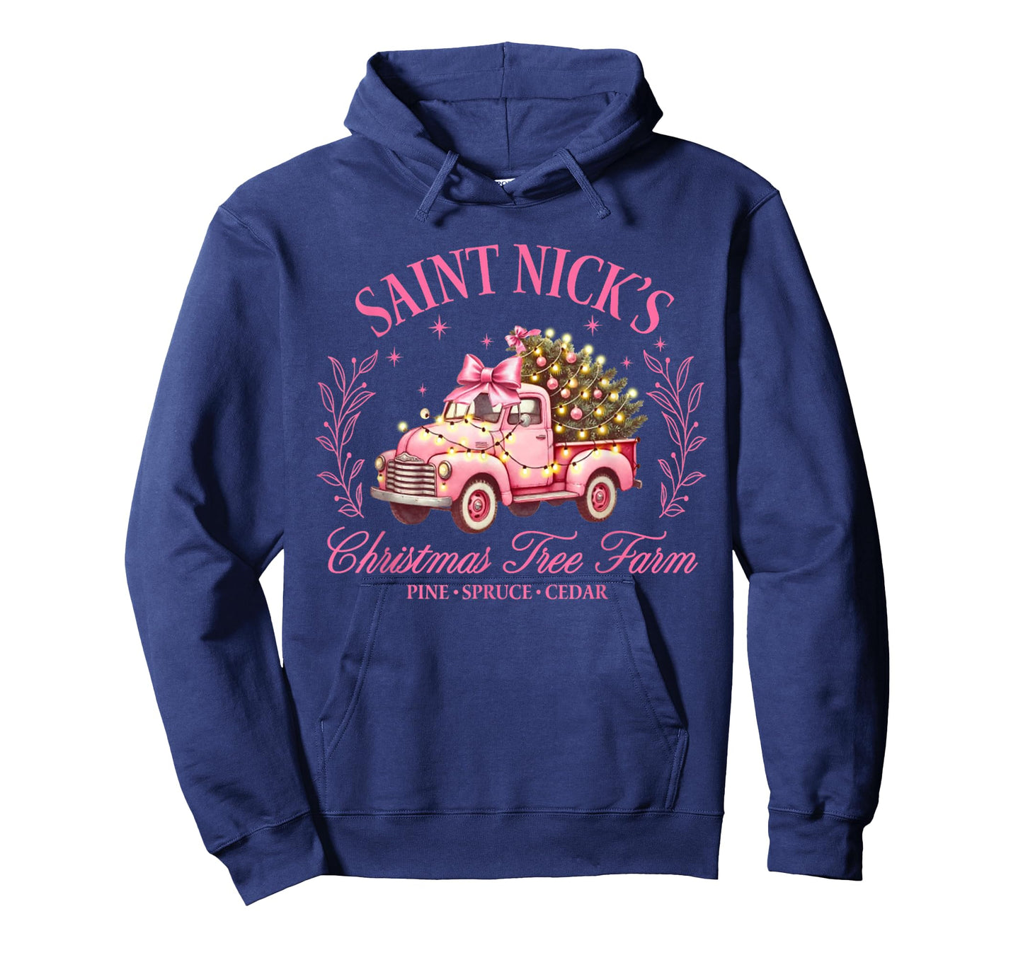 Saint Nicks Christmas Tree Farm Holiday Season Pink Truck T-Shirt