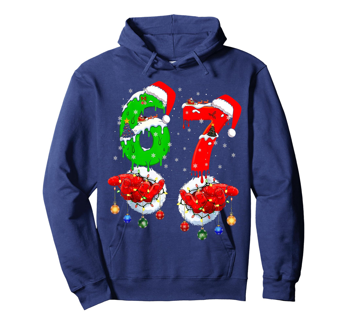 Funny Six Seven 67 Meme 6 7 Christmas Santa Hand Boys Teen T-Shirt