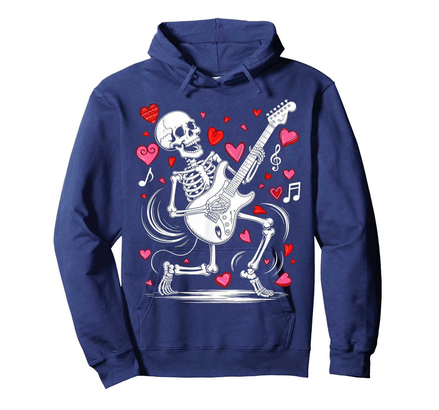 Funny Valentine Skeleton Playing Guitar Rock and Roll T-Shirt