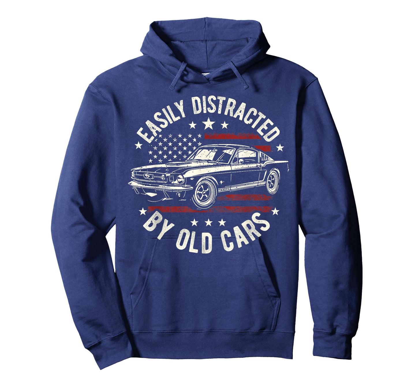 Easily Distracted by Old Cars Classic Vintage American Flag T-Shirt