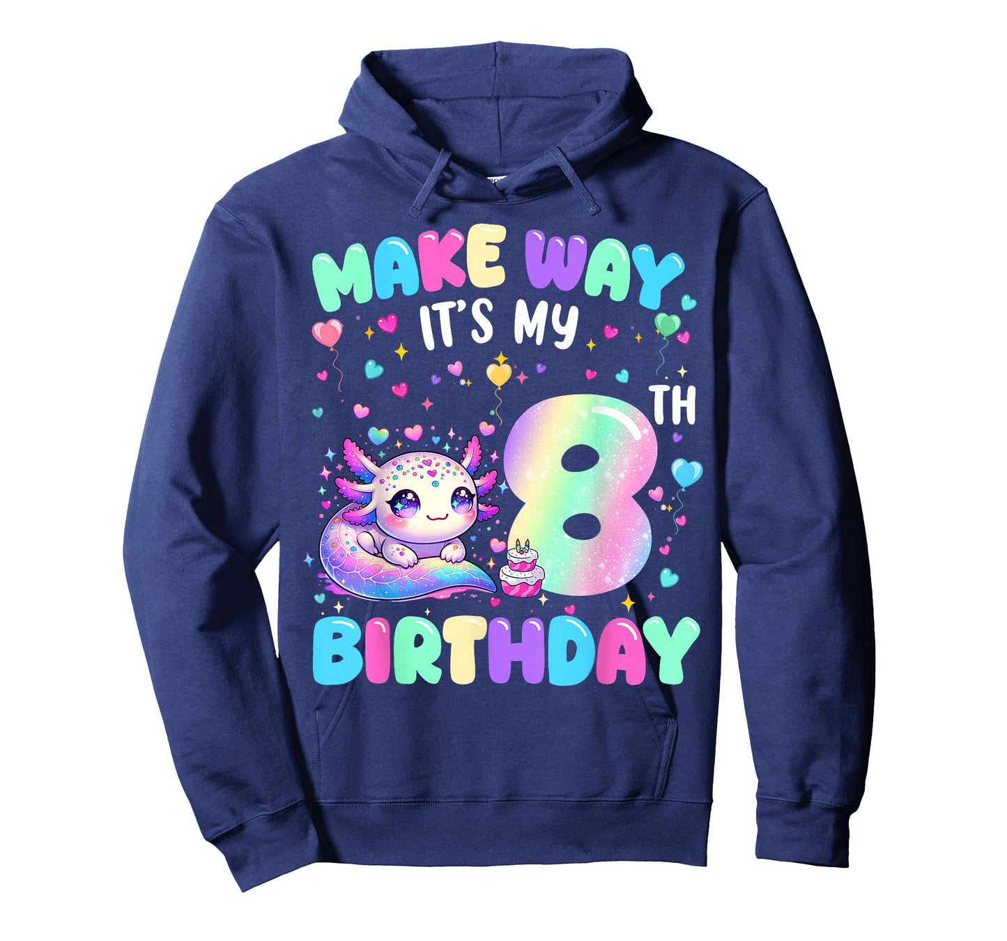 It's My 8th Birthday Girl Cute Axolotl 8 Year Old Bday Kids T-Shirt