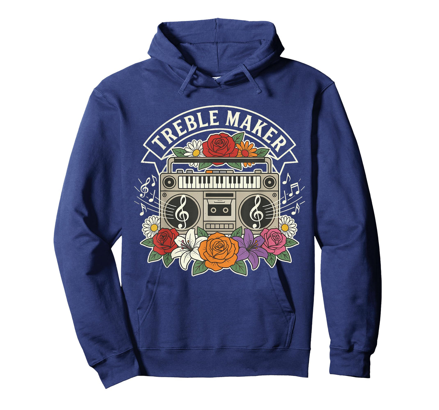 Treble Maker – Funny Music Pun Quote Boombox Floral Design T-Shirt