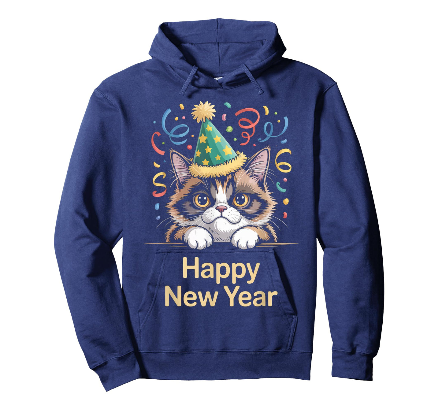 Cute Party Cat Happy New Year Funny New Year’s Eve Tee T-Shirt