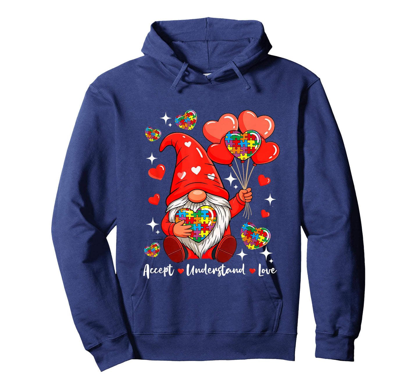 Love Accept Understand Valentine Hearts Gnome Proud Autism T-Shirt