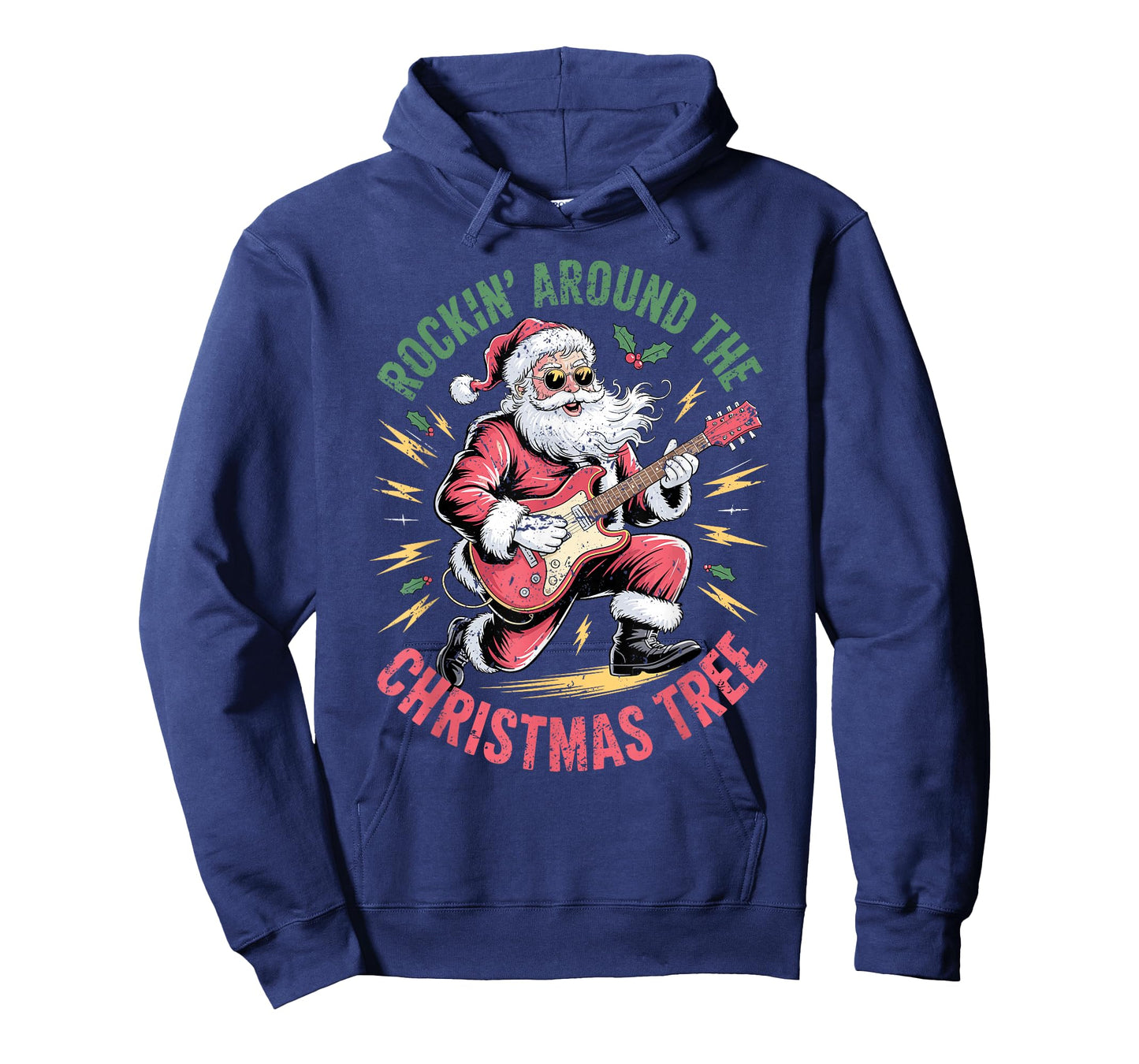Rockin Around Christmas Tree Santa Guitar Rock N Roll Xmas T-Shirt