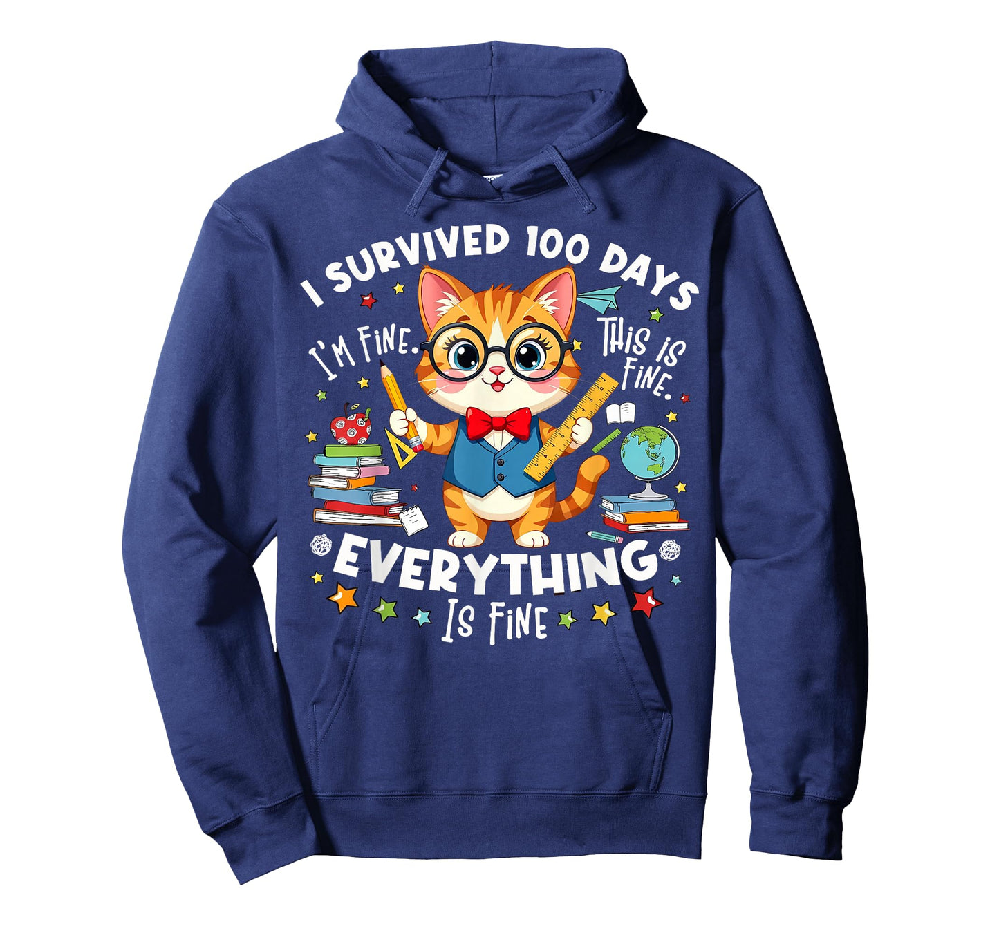 Funny Cat I Survived 100 Days of School It's Fine I'm Fine T-Shirt