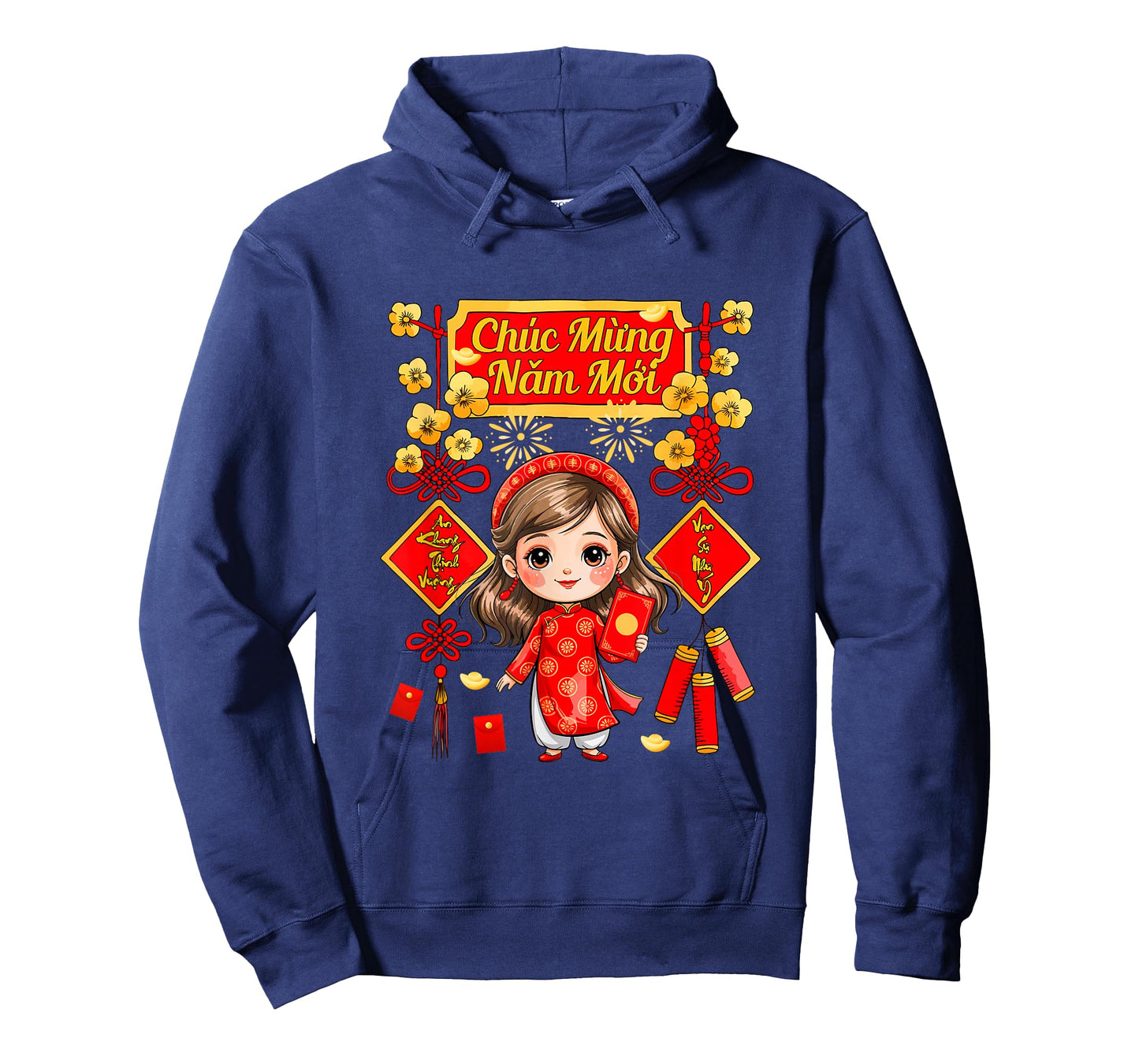 Mung NAM Moi New Year Vietnamese Kid Girl Wearing Ao Dai T-Shirt