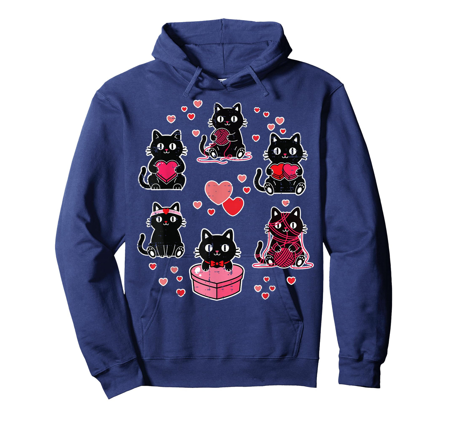 Valentines Day Black Cats Heart Yarn Kitten Girls Kid Women T-Shirt
