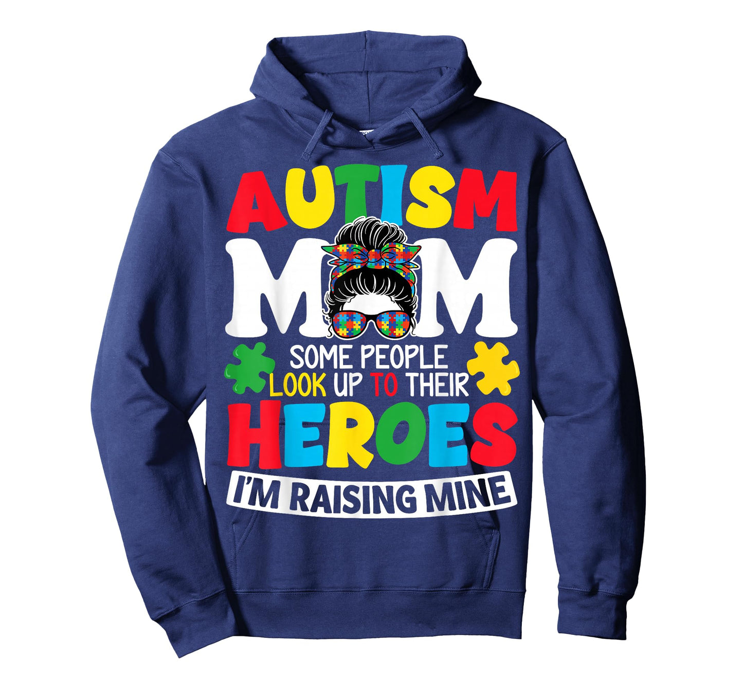Autism Mom Raising Hero Messy Bun Autism Awareness T-Shirt