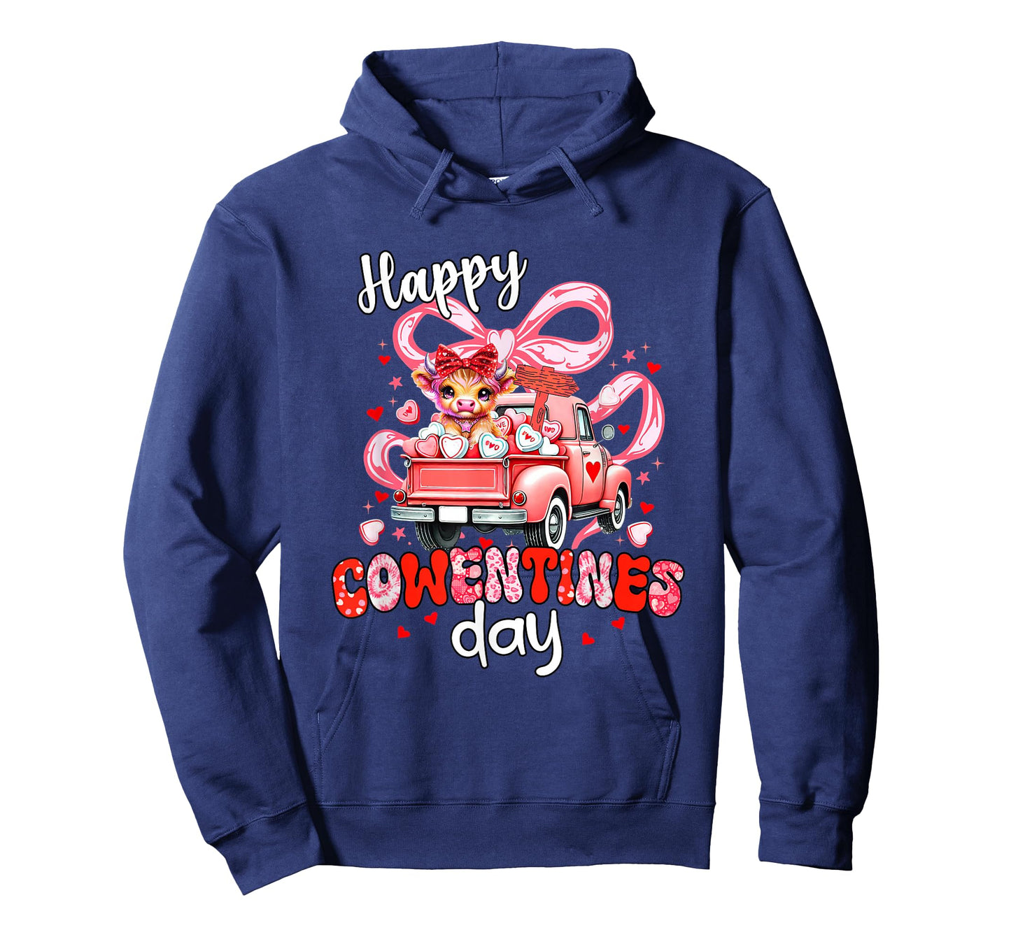 Happy Cowentine’s Day Cute Highland Cow Valentine Truck Bow T-Shirt