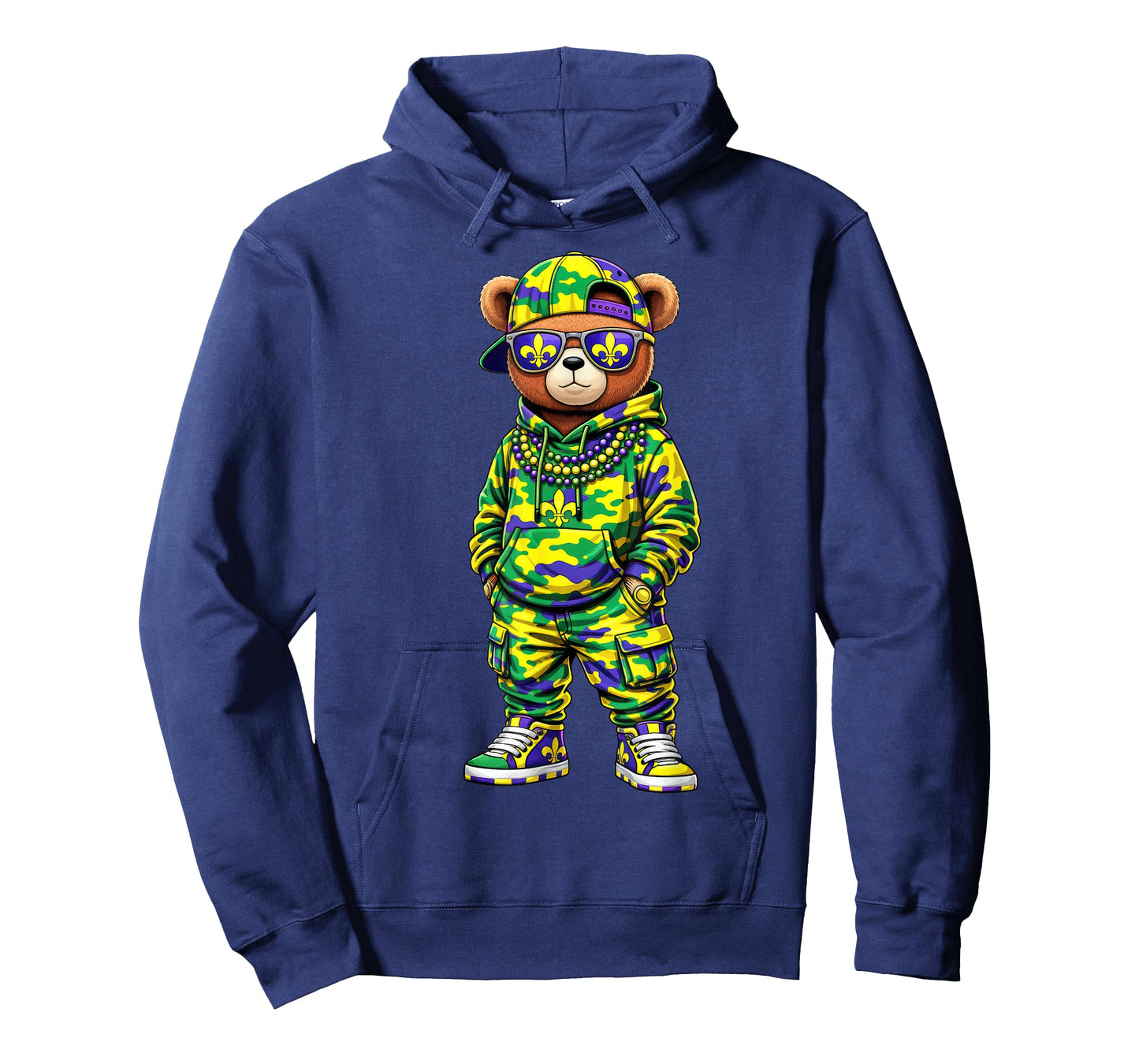 Madi Gras Camo Hip Hop Teddy Bear Cool Rapper Boys Mens Kids T-Shirt