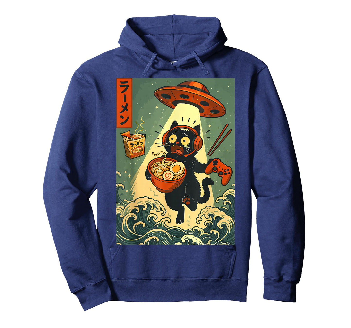 Cute Kawaii Gamer Cat Ramen Retro Japanese Design UFO Beam T-Shirt