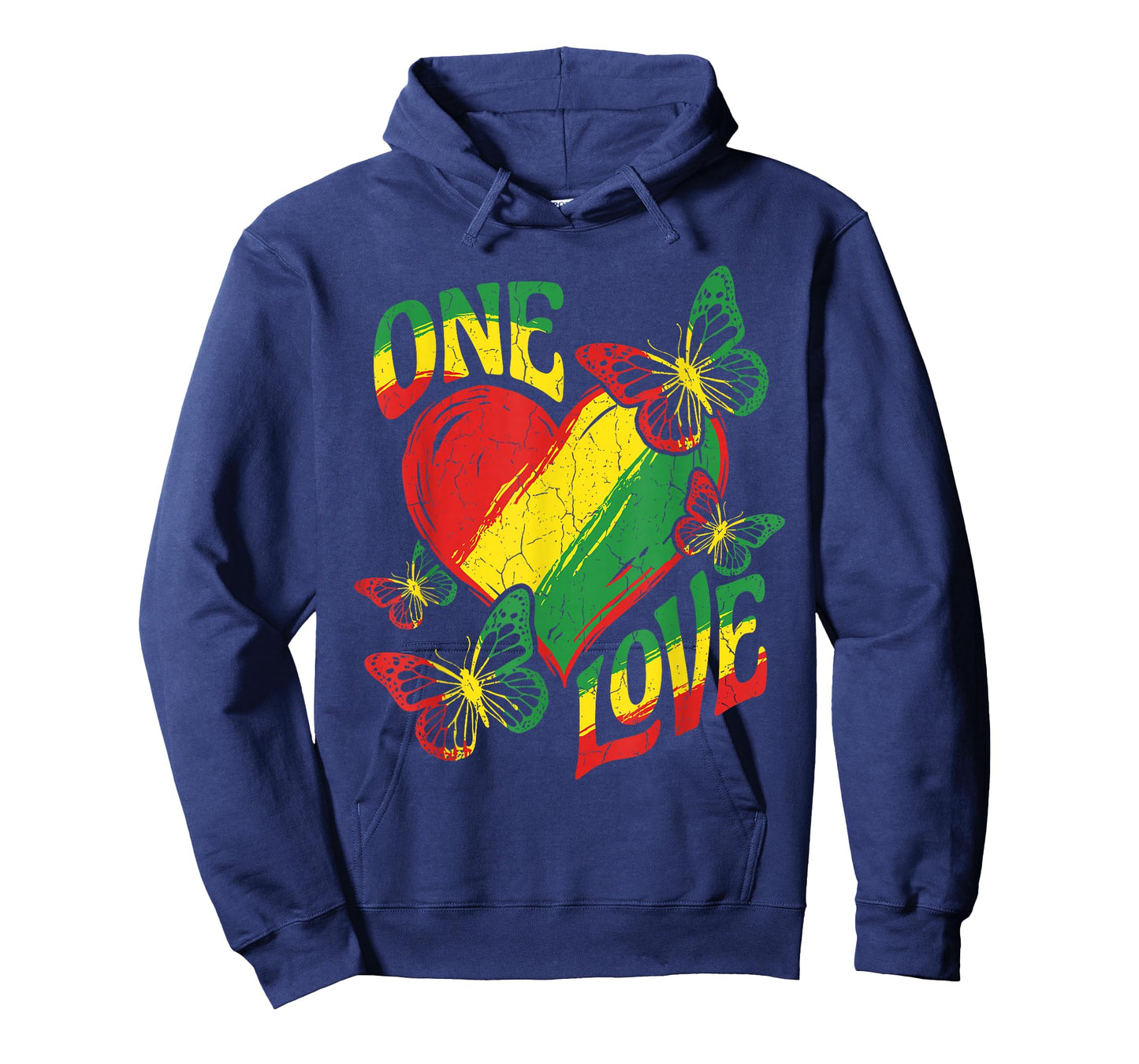 One Love Rasta Heart Red Yellow Green Reggae Butterfly Roots T-Shirt