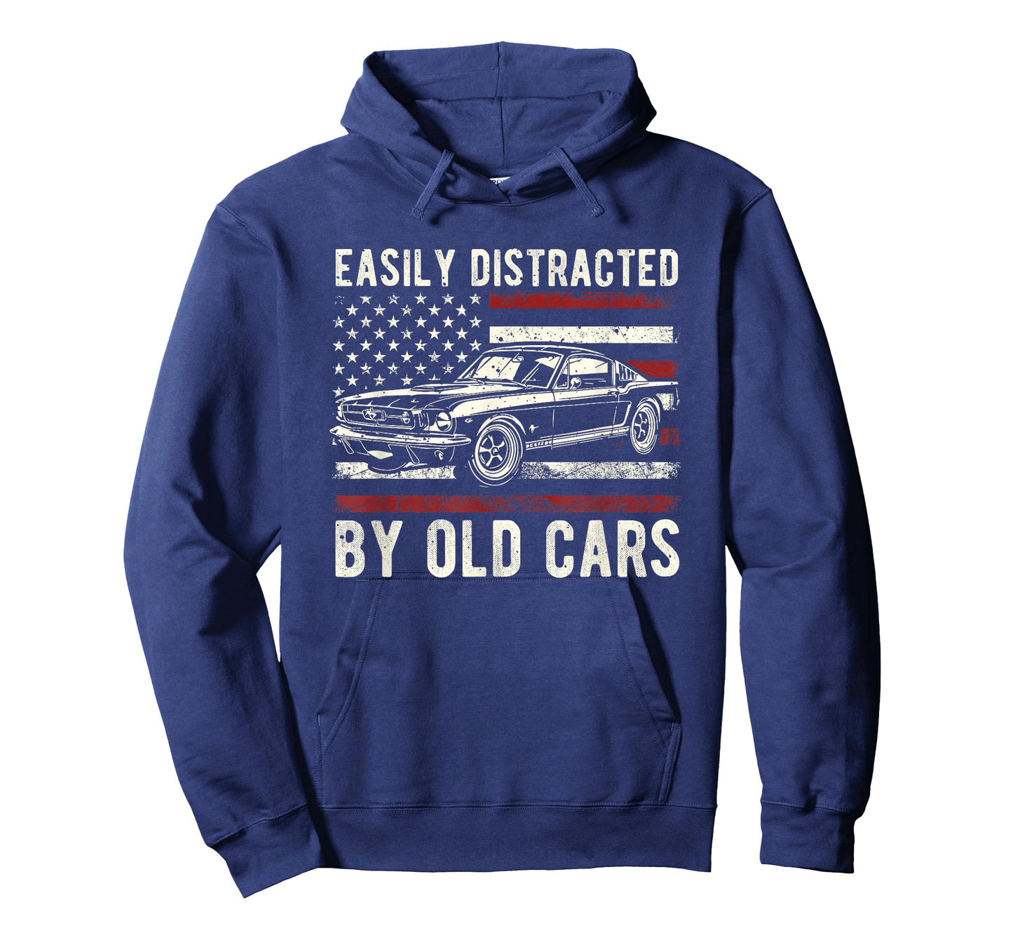 Easily Distracted by Old Cars Classic Vintage American Flag T-Shirt