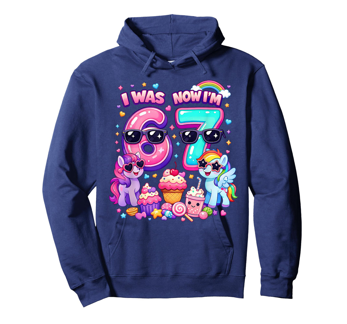 I was 6 Now I'm 7 Magical Rainbow Pony 67 Meme Kids Birthday T-Shirt