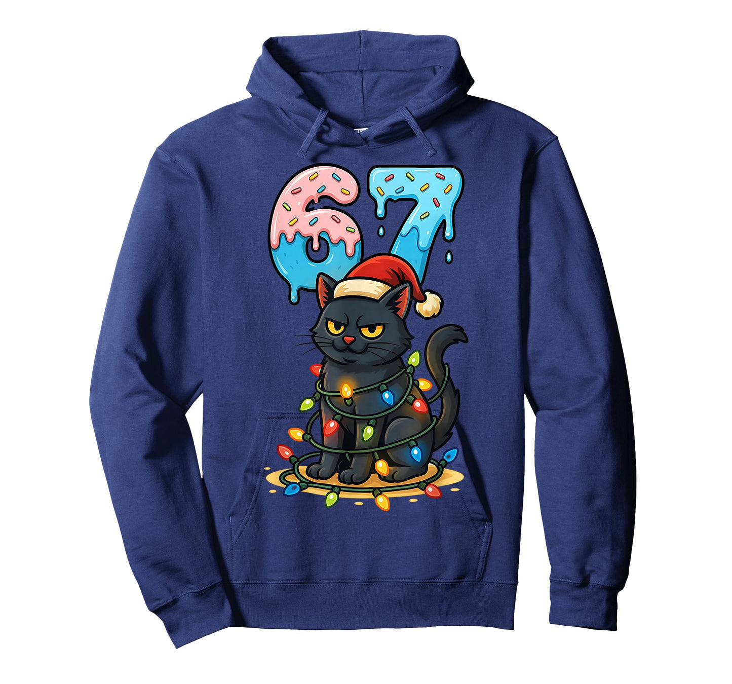 67 Black Cat Santa Hat Christmas Lights Drip for Girls Women T-Shirt