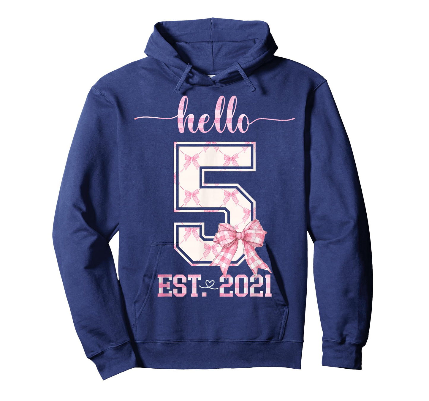 Hello 5 Est 2021 5th Birthday Girl Cute Pink Coquette Bow T-Shirt