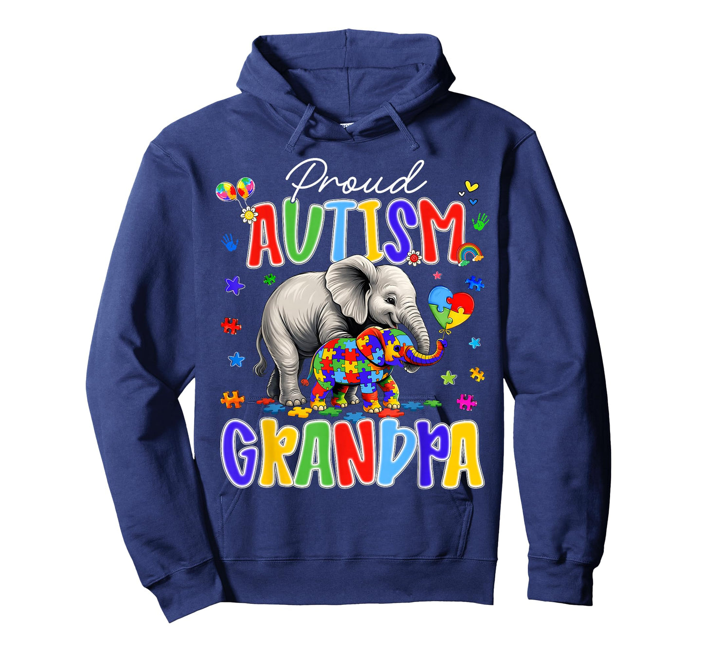 Autism Awareness Proud Autism Grandpa Puzzle Elephant Family T-Shirt