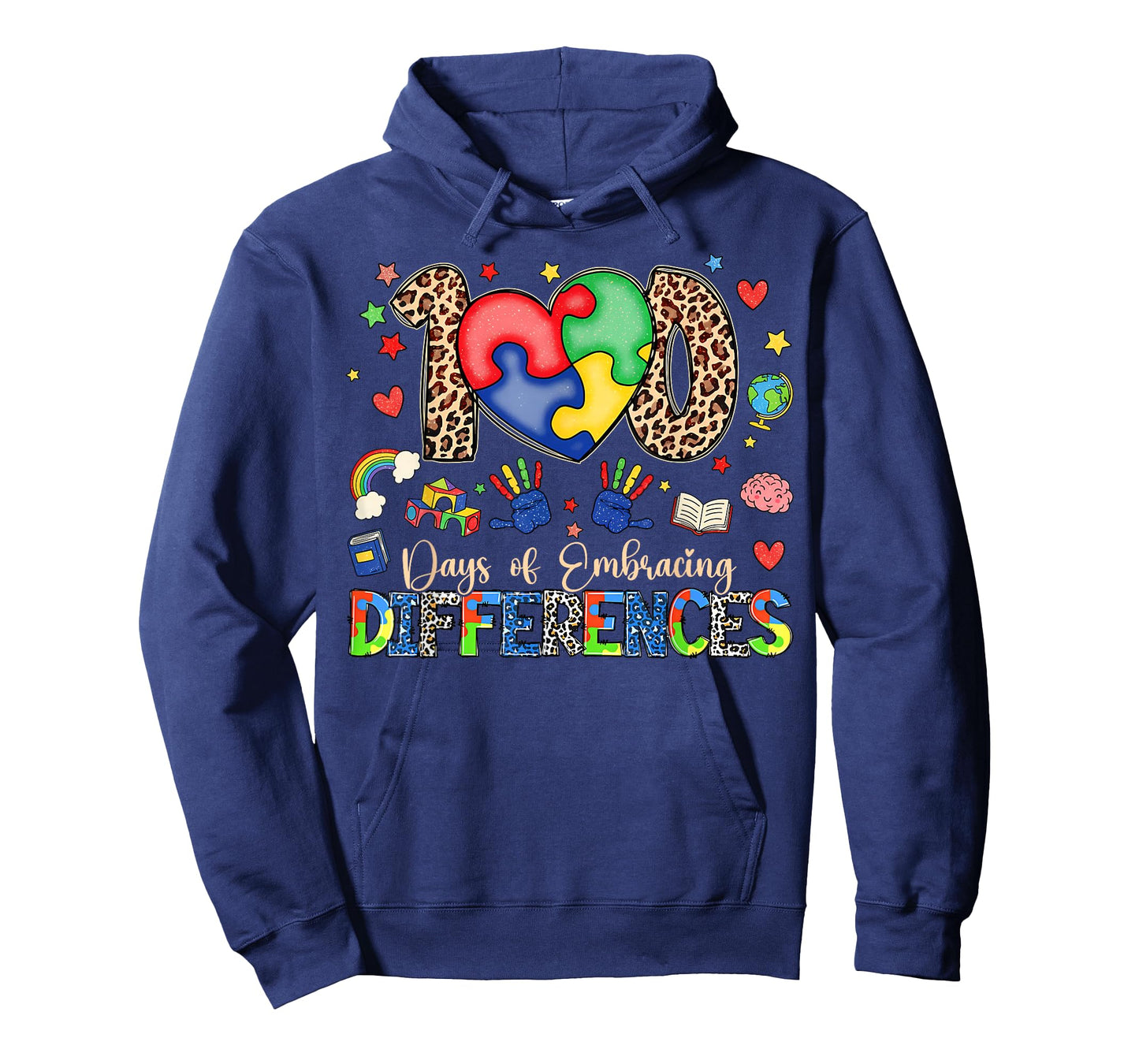 100 Days of School Embracing Differences Autism Support Kids T-Shirt