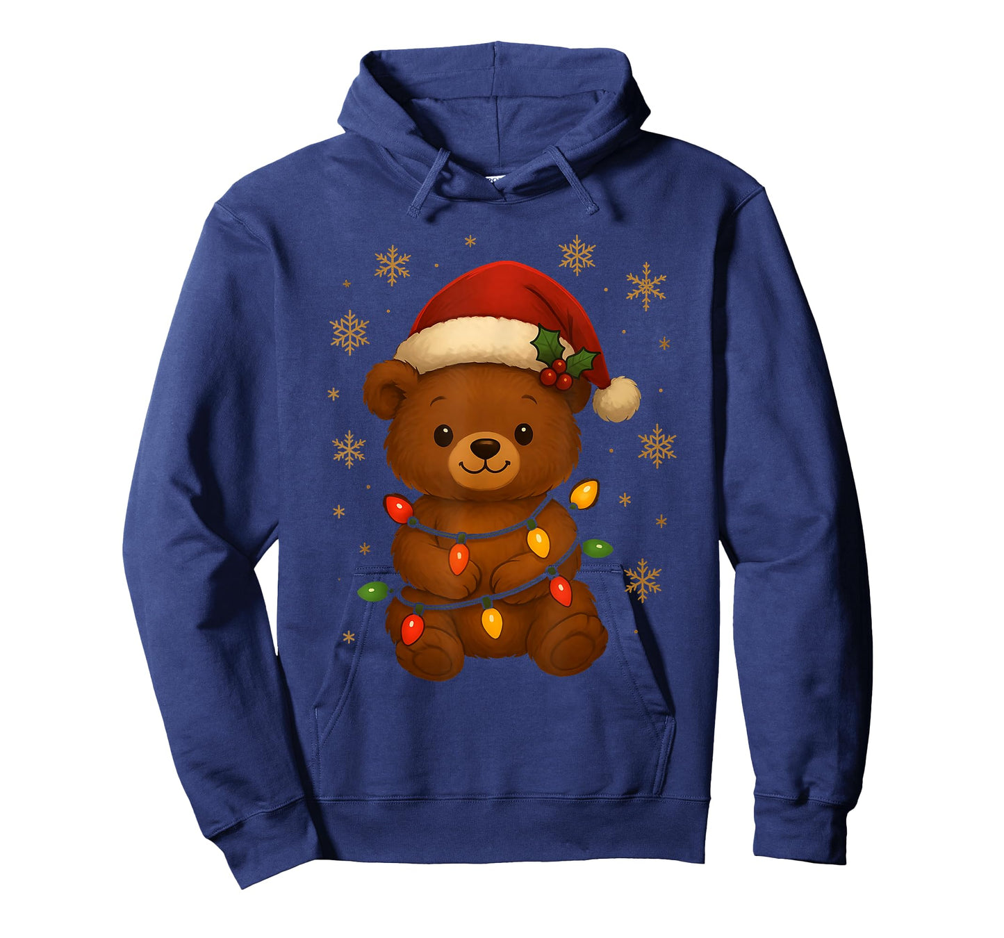 Cute Teddy Bear Christmas Tree Lights Santa Hat Funny Xmas T-Shirt