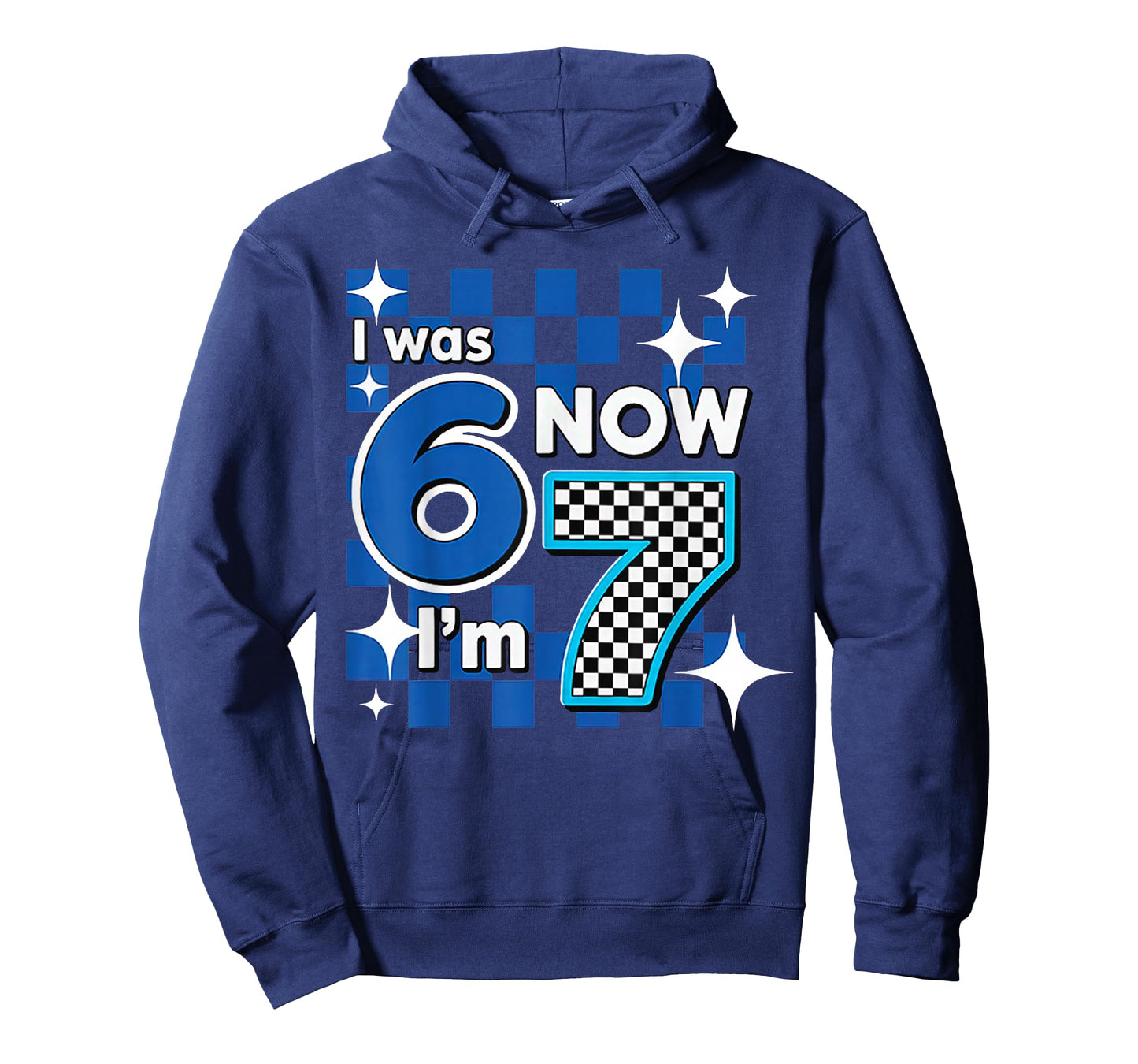 Blue Checkered I was 6 Now I'm 7 Birthday T-Shirt