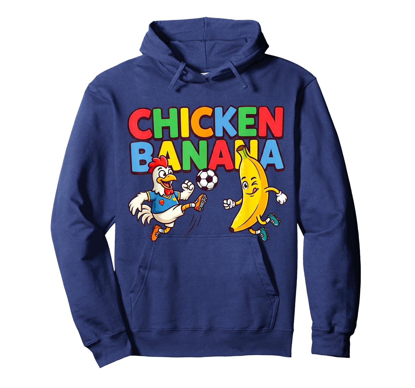 Funny Cartoon Chicken Banana Soccer Player Ball Graphic Tee T-Shirt