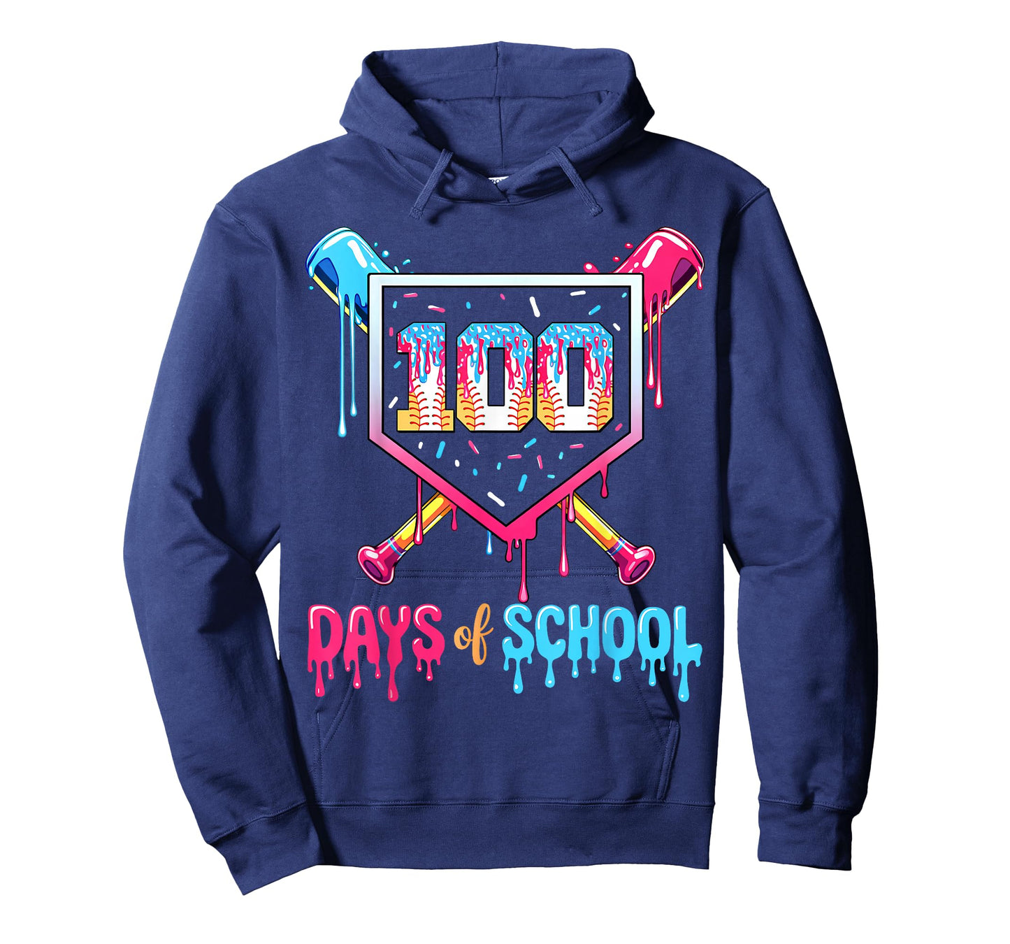 100 Days of School Ice Cream Drip Baseball 100 Days Smarter T-Shirt