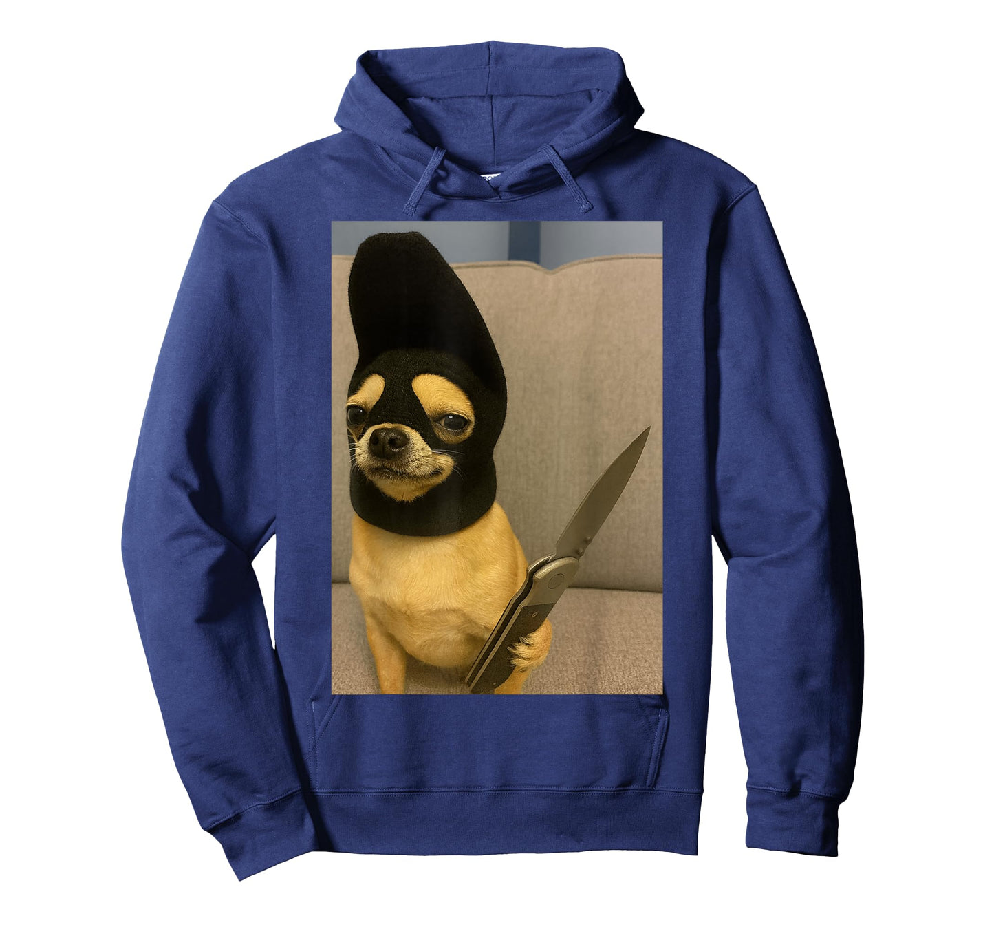 Funny Chihuahua Dog Wearing a ski mask and Holding a Knife T-Shirt