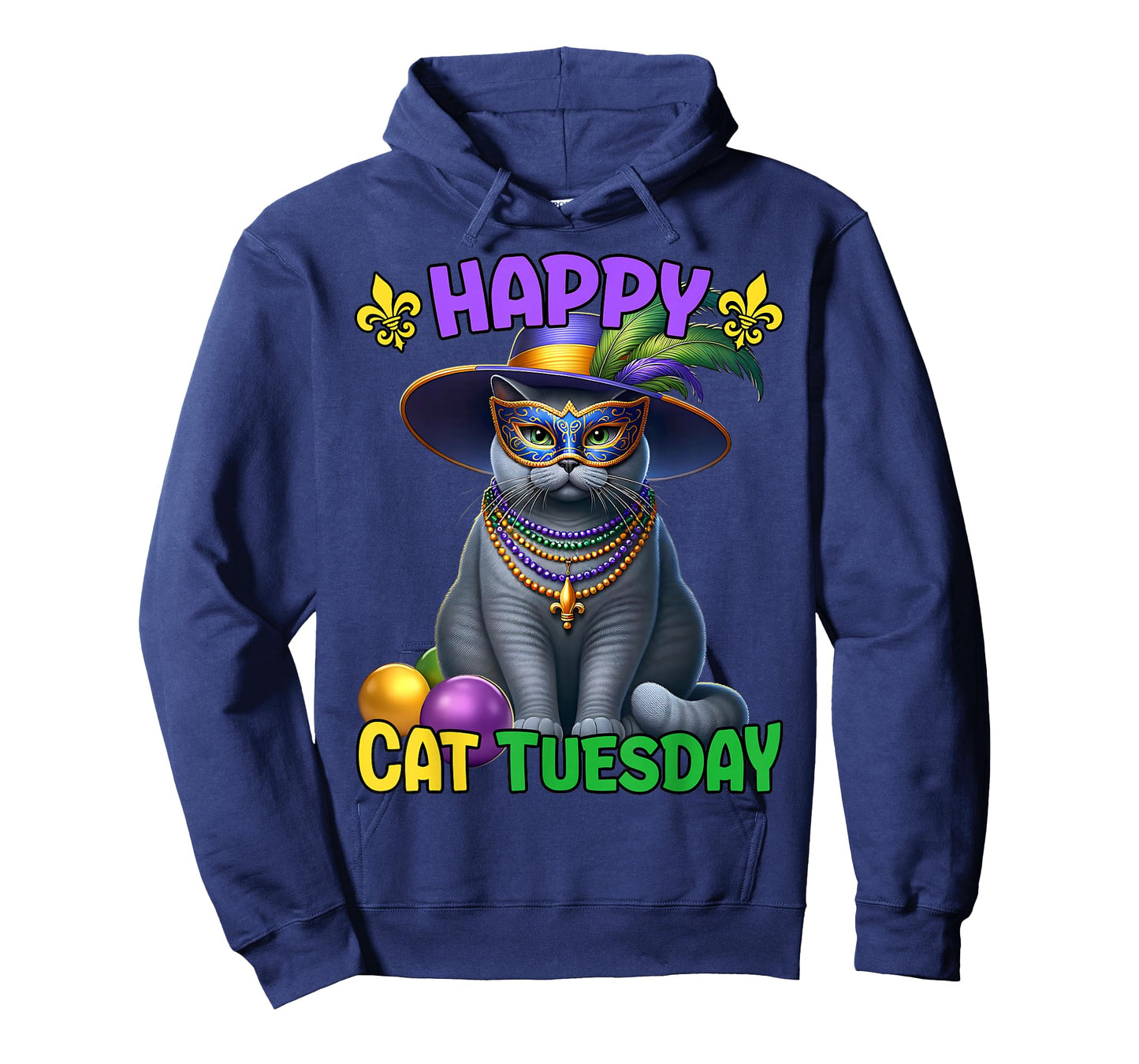 Mardi Gras Russian Blue Cat Tuesday Mardi Gras T-Shirt