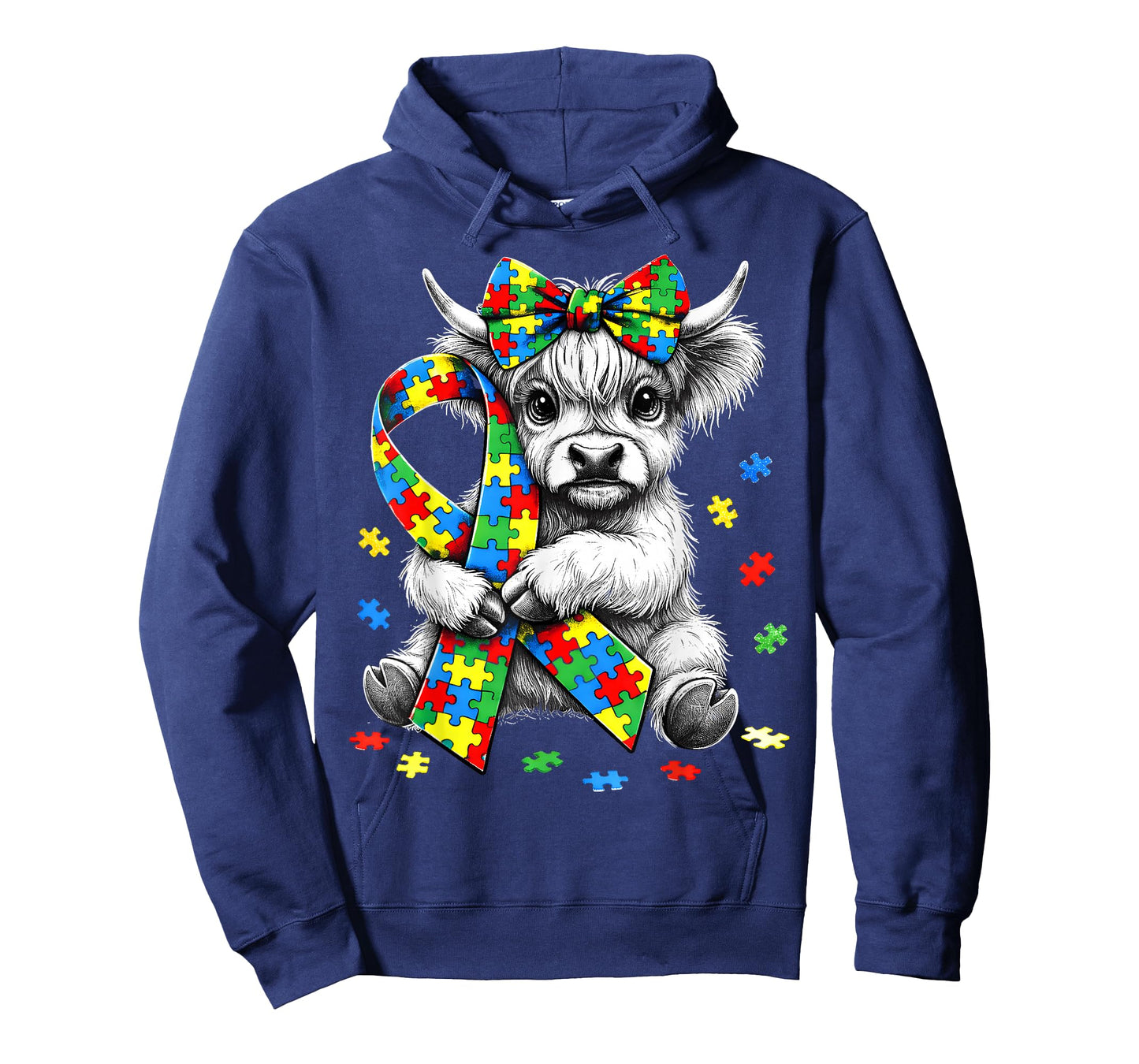 Highland Cow Autism Awareness Puzzle Ribbon Coquette Bow T-Shirt