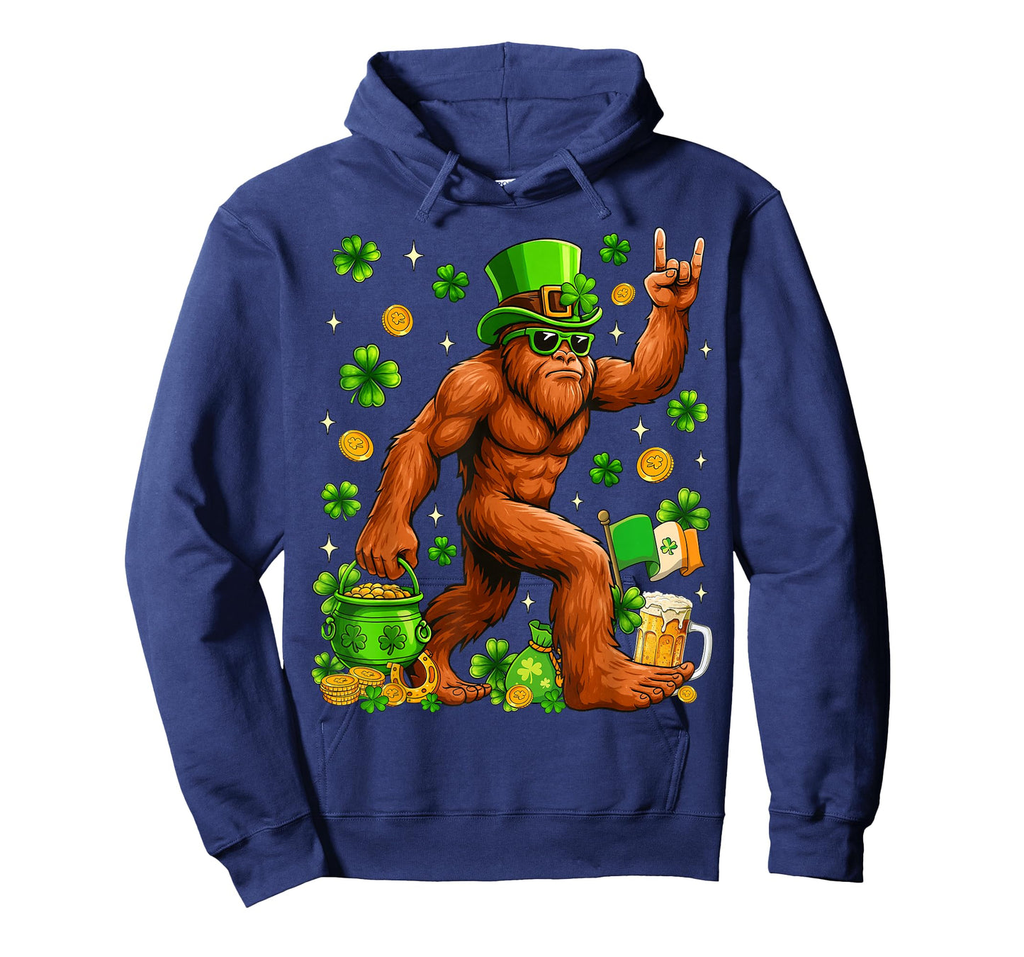 St Patricks Day Bigfoot Sasquatch Shamrock Men Women Kids T-Shirt
